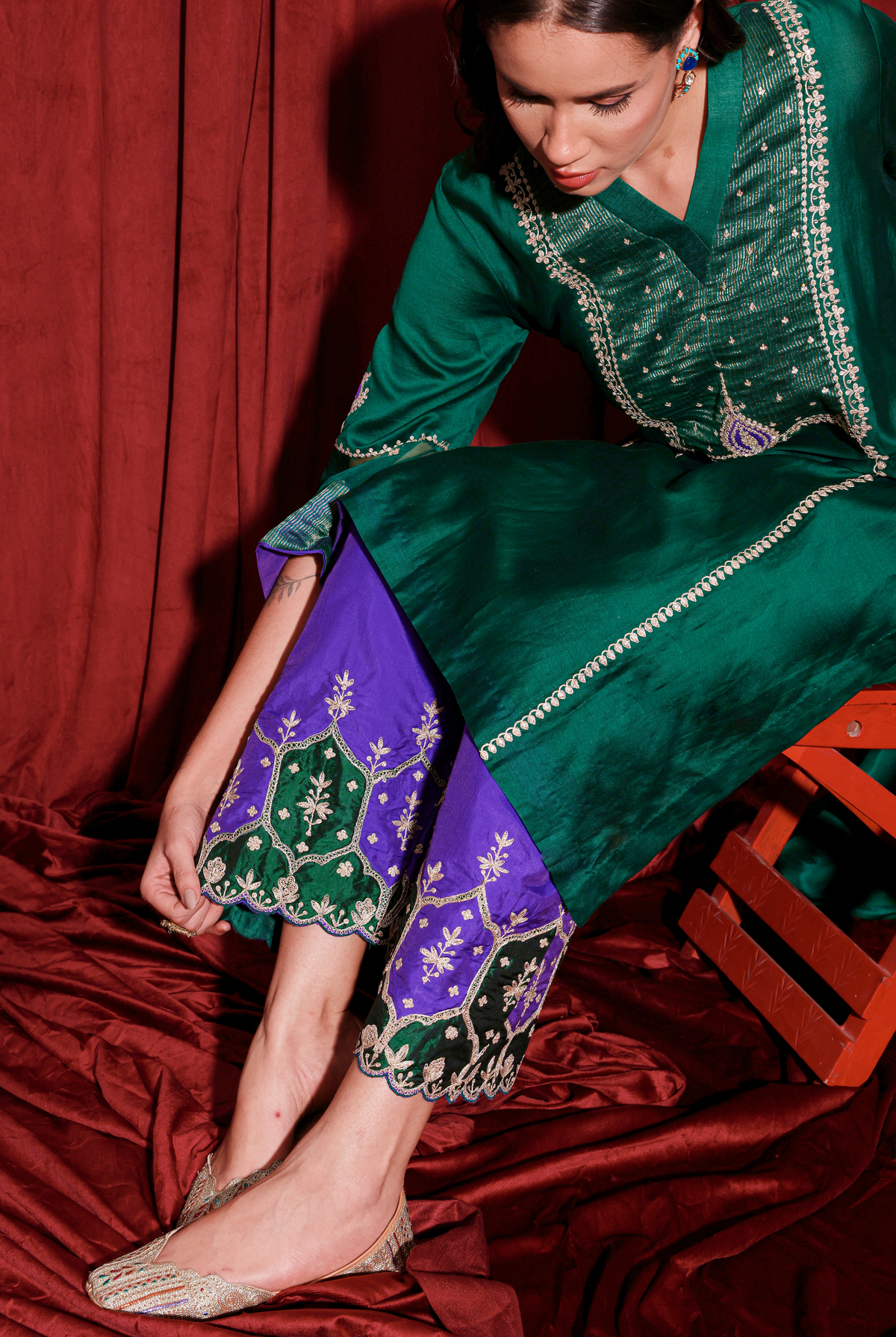 Emerald 80gms Silk Chanderi Kurta Set
