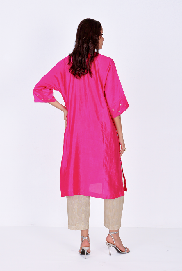 Fuchsia Chiniya Silk Antifit Kurta Set with Dabka & Dori Embroidery