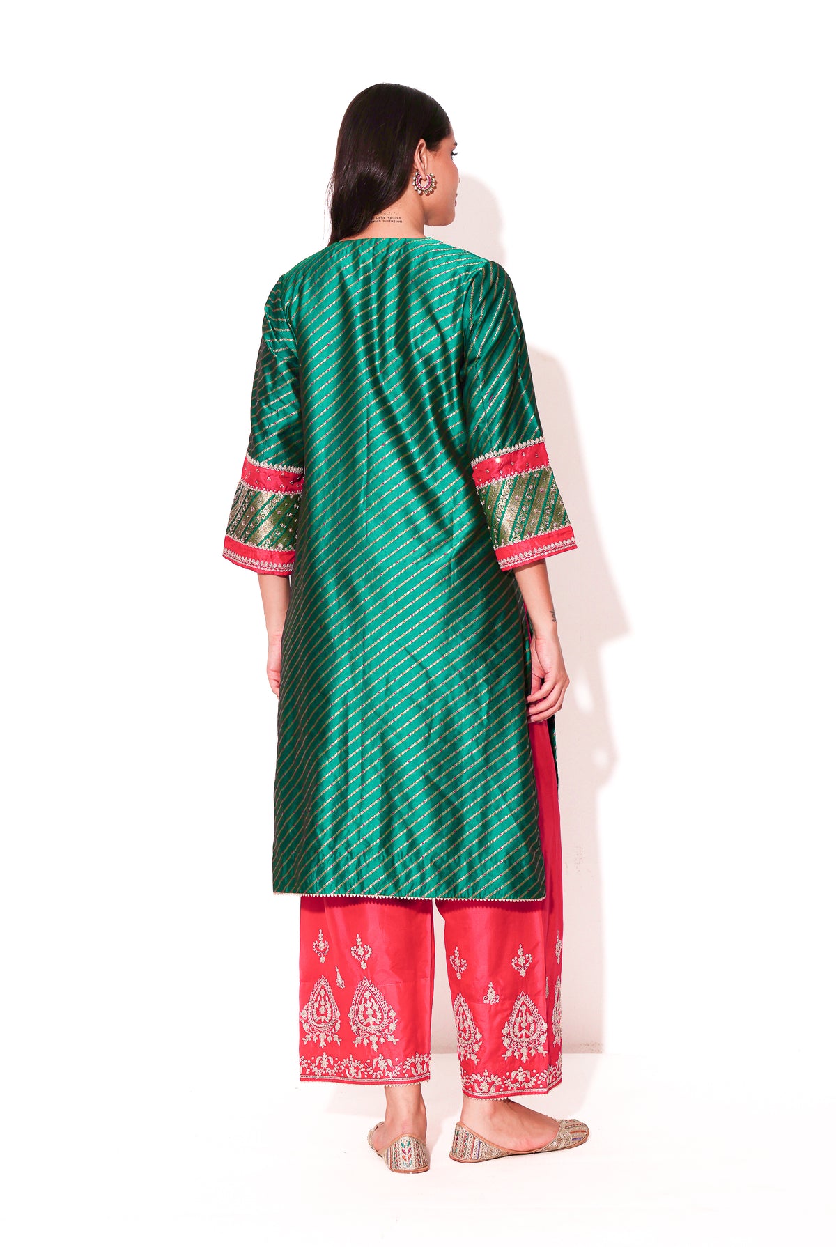 Emerald & Magenta Banarasi Silk Kurta Set