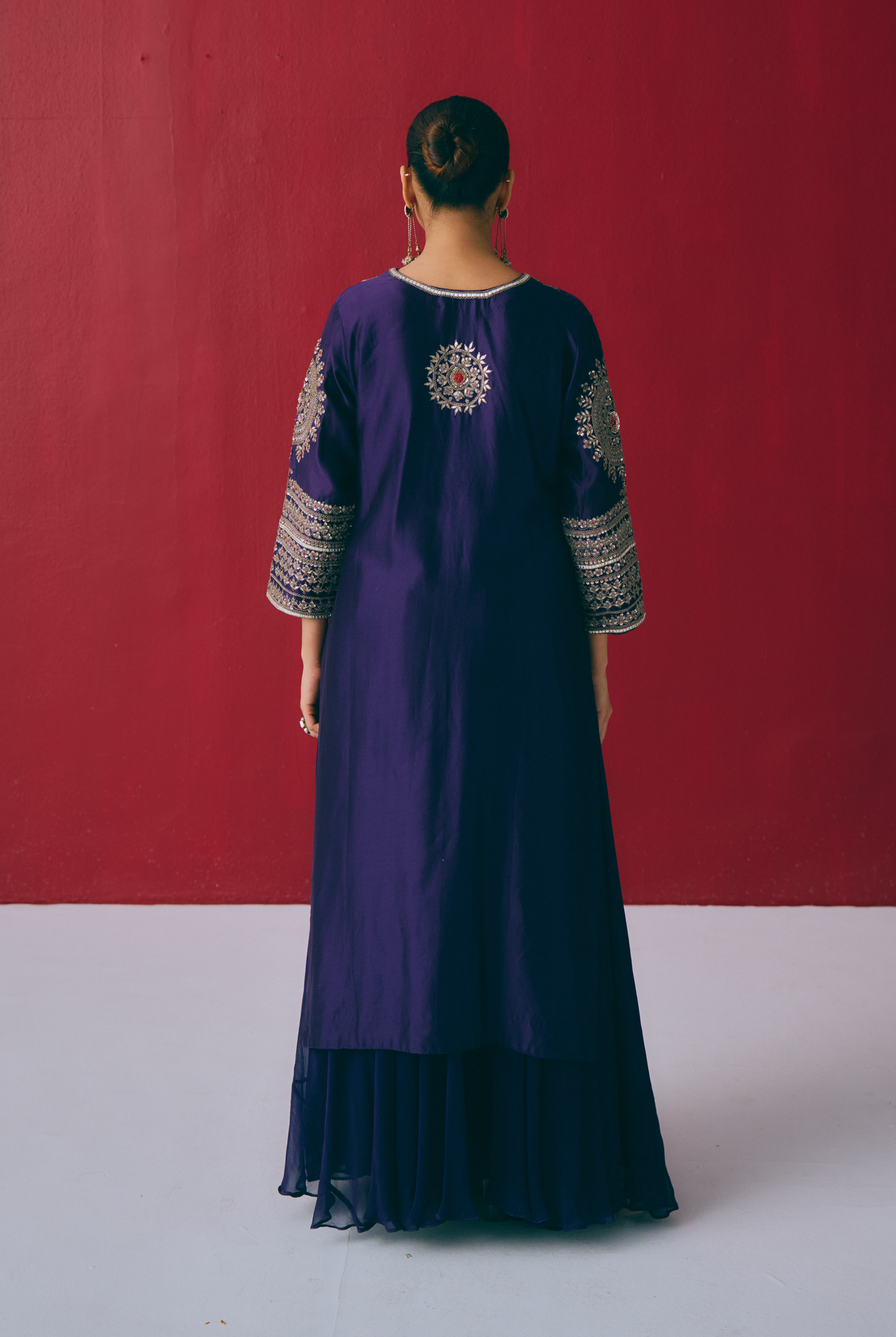 Indigo Silk Kurta Set with Beads, Gota & Zardozi Embroidery