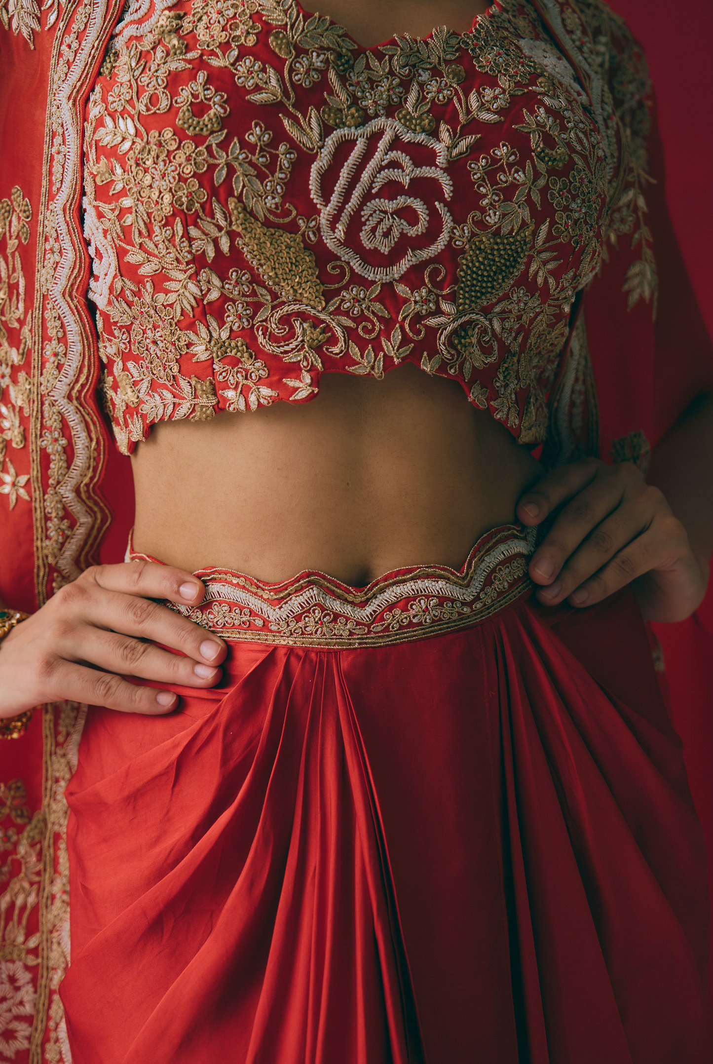 Poppy Organza Cape Set with Dabka & Zardozi Embroidery