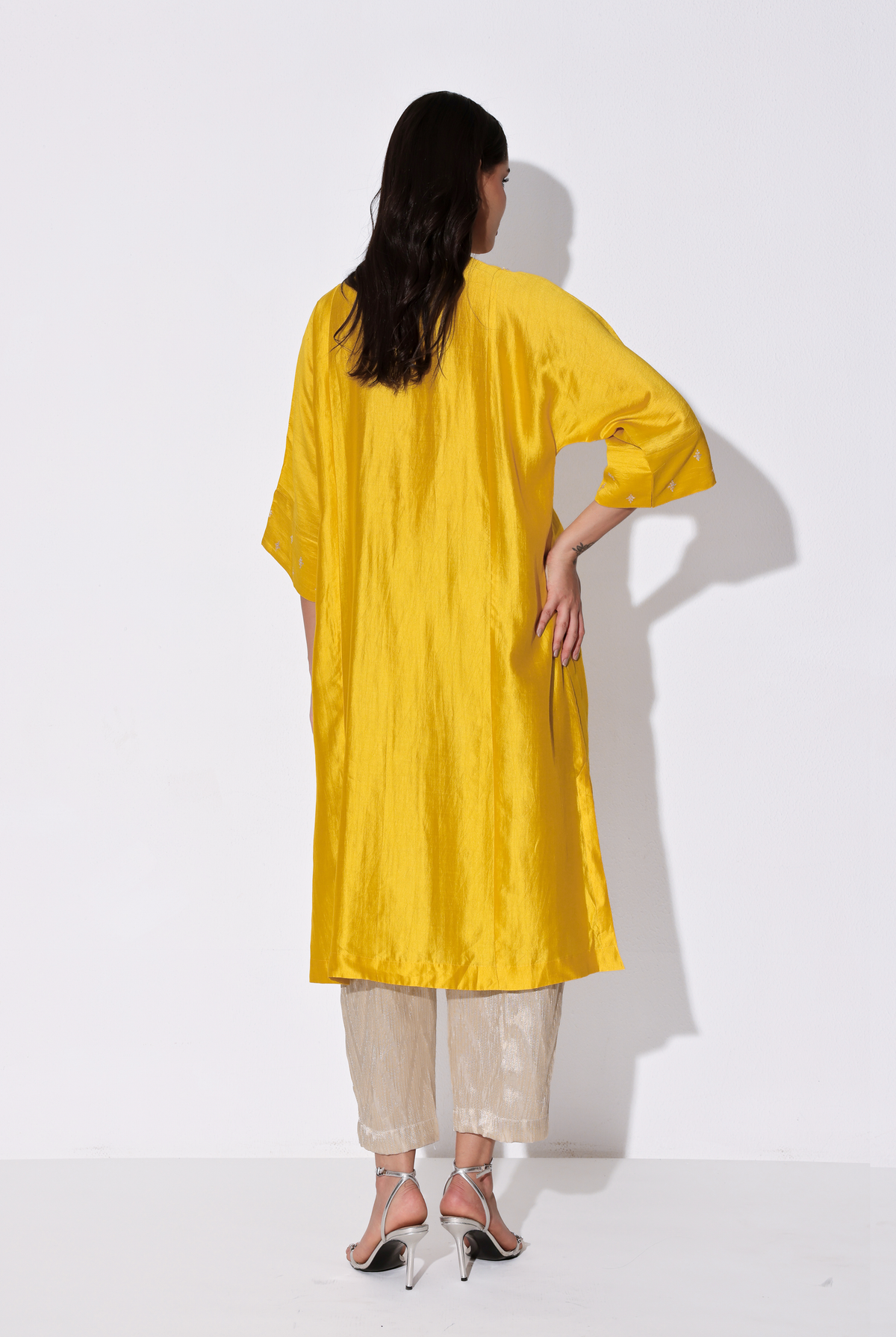 Yellow Chiniya Silk Antifit Kurta Set with Dabka & Dori Embroidery