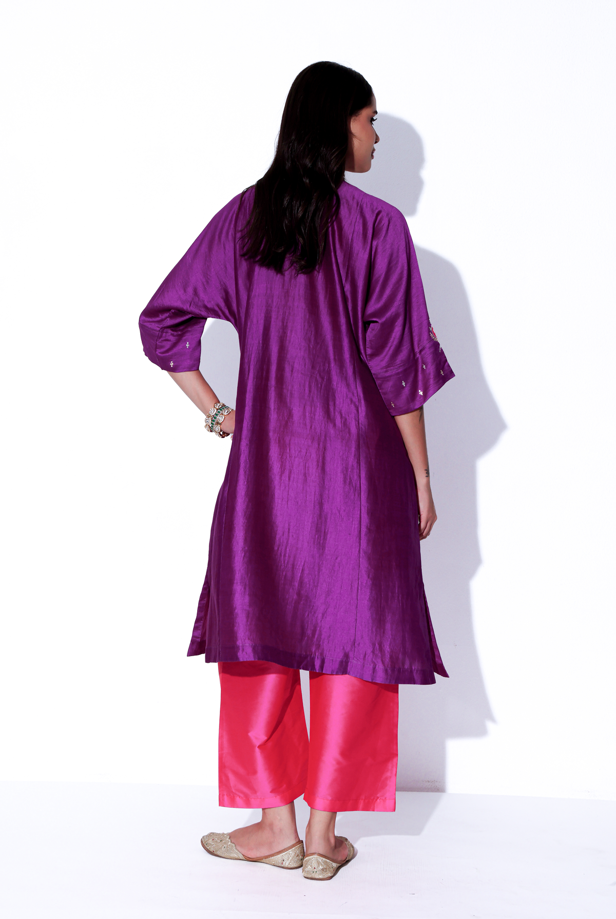 Violet & Fuchsia Chiniya Silk Antifit Kurta Set