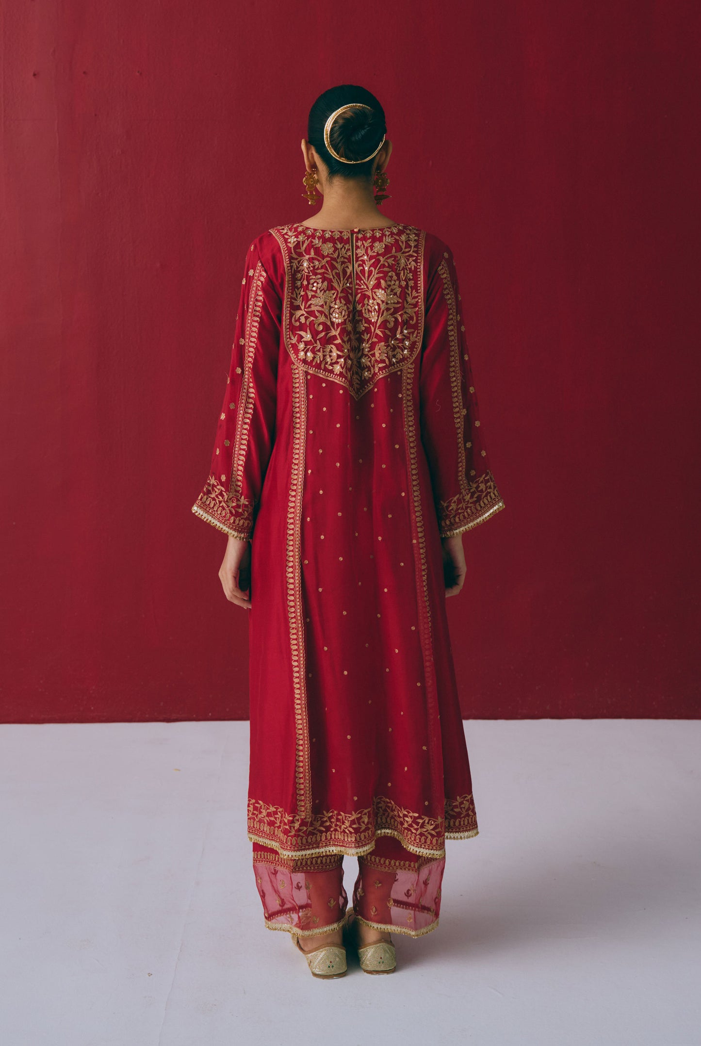 Crimson Chanderi Kurta Set with Zari & Aari Embroidery