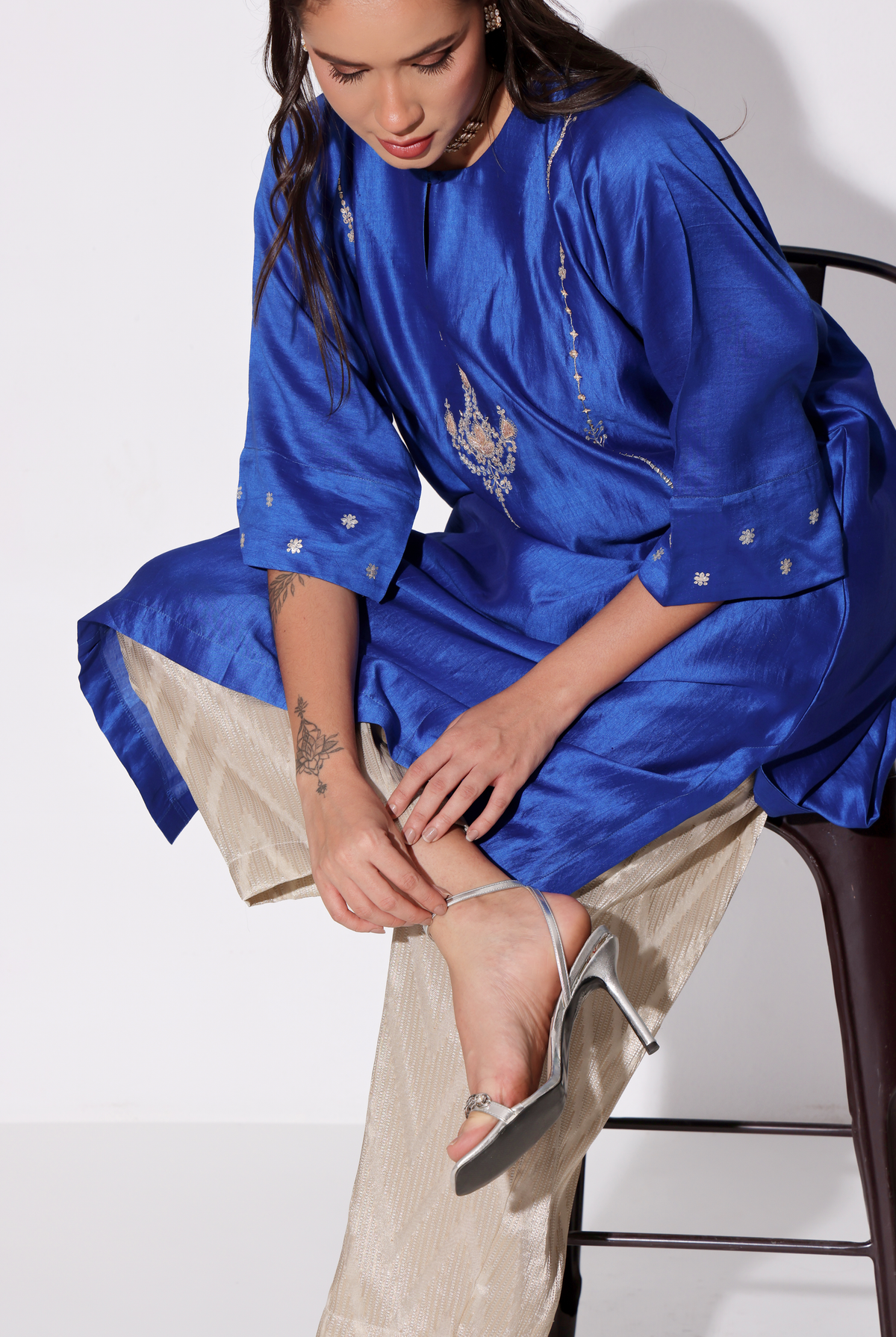 Indigo Blue Chiniya Silk Antifit Kurta Set