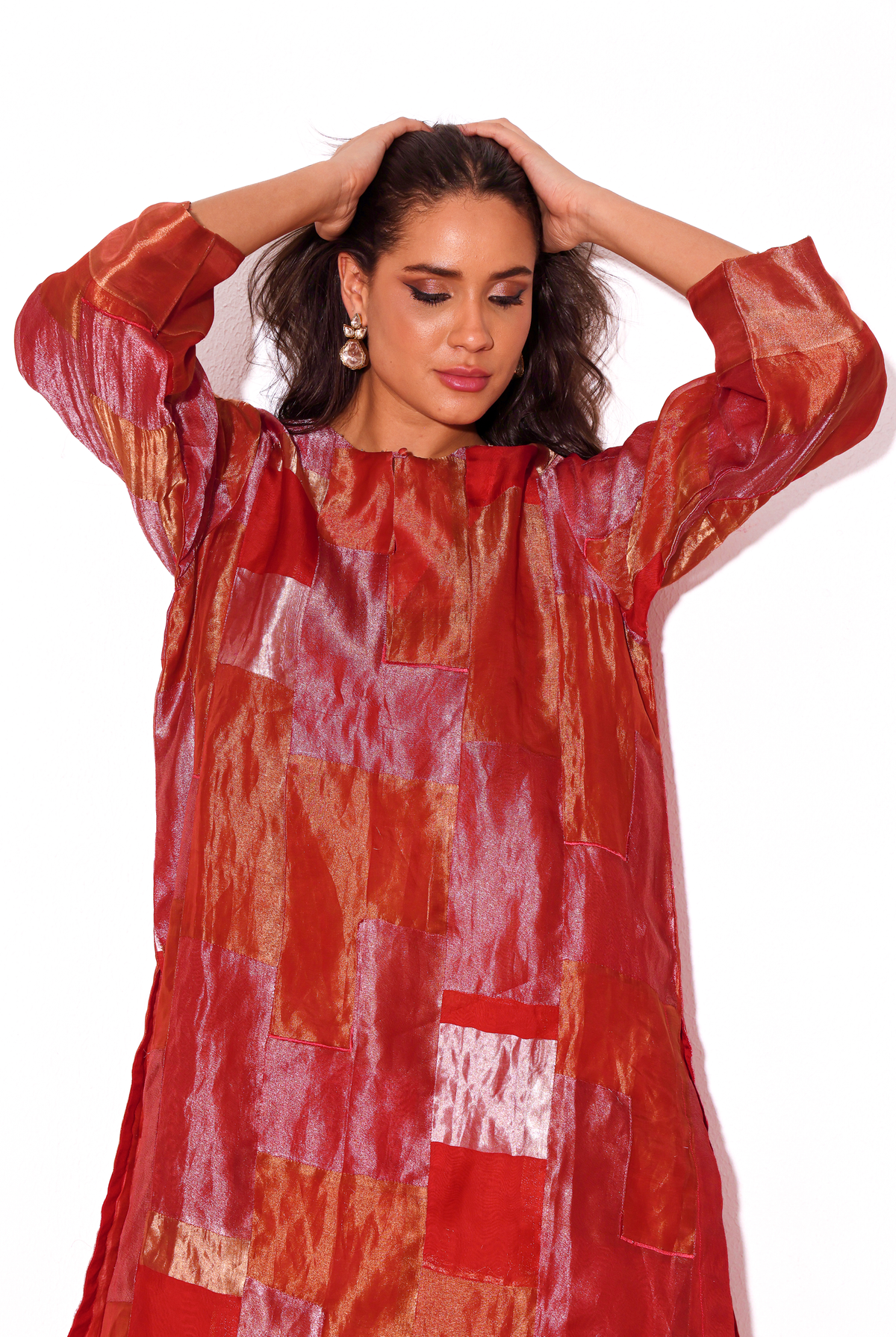 Scarlet Silk Tissue Patchwork Kurta Set