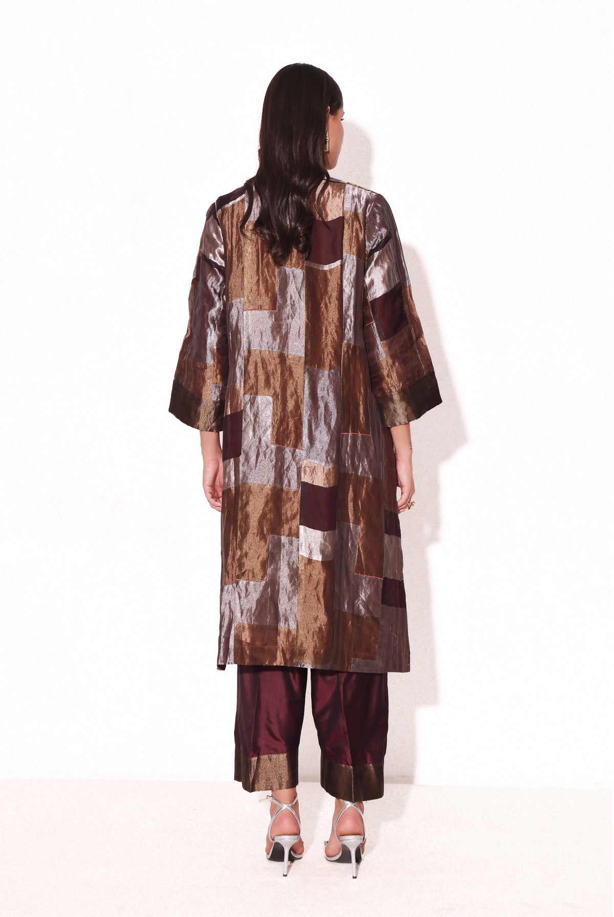 Pure Silk Tissue Patchwork Kurta Set
