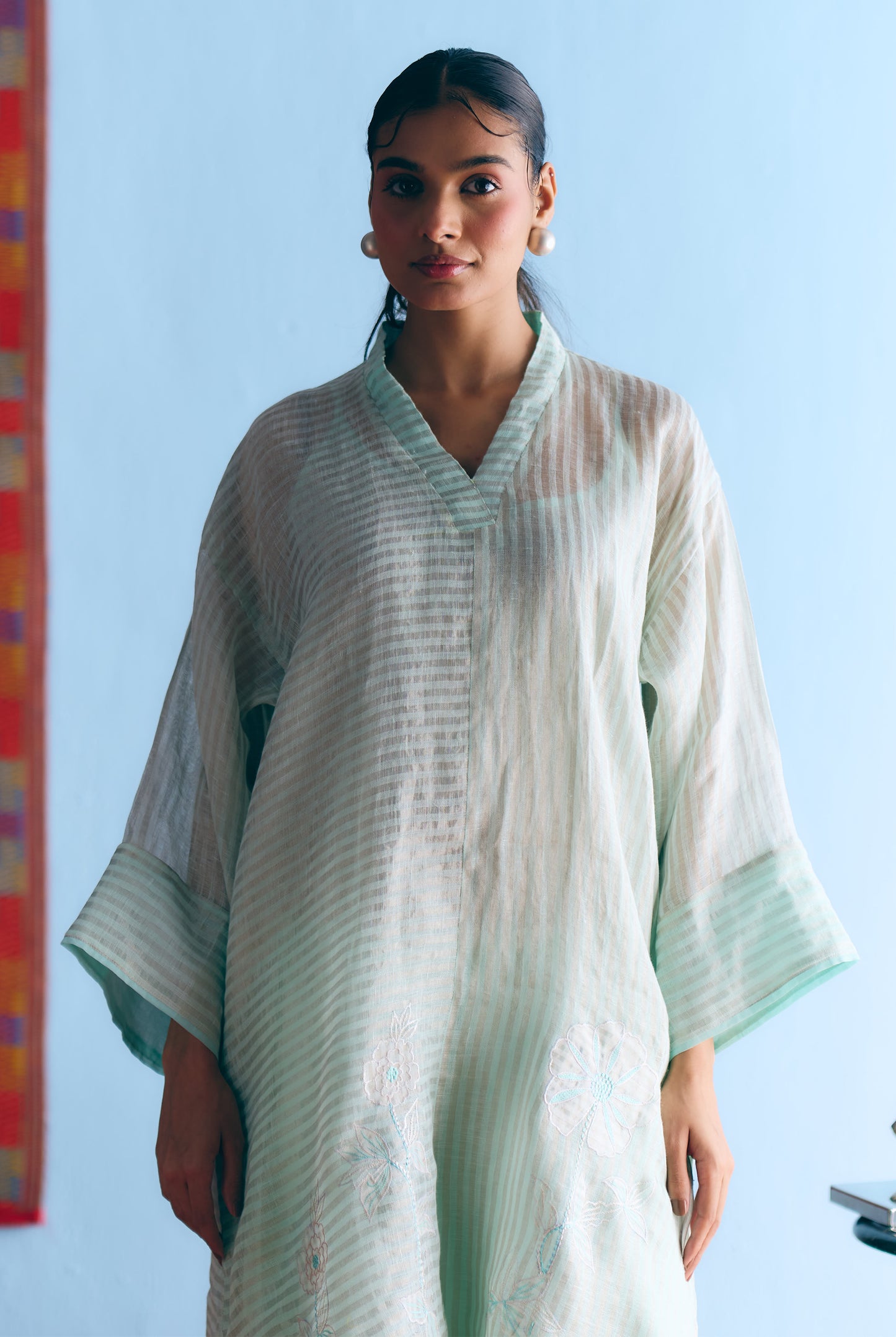 Sky Blue Handwoven Linen & Tissue Antifit Co-ord with Zari Patchwork