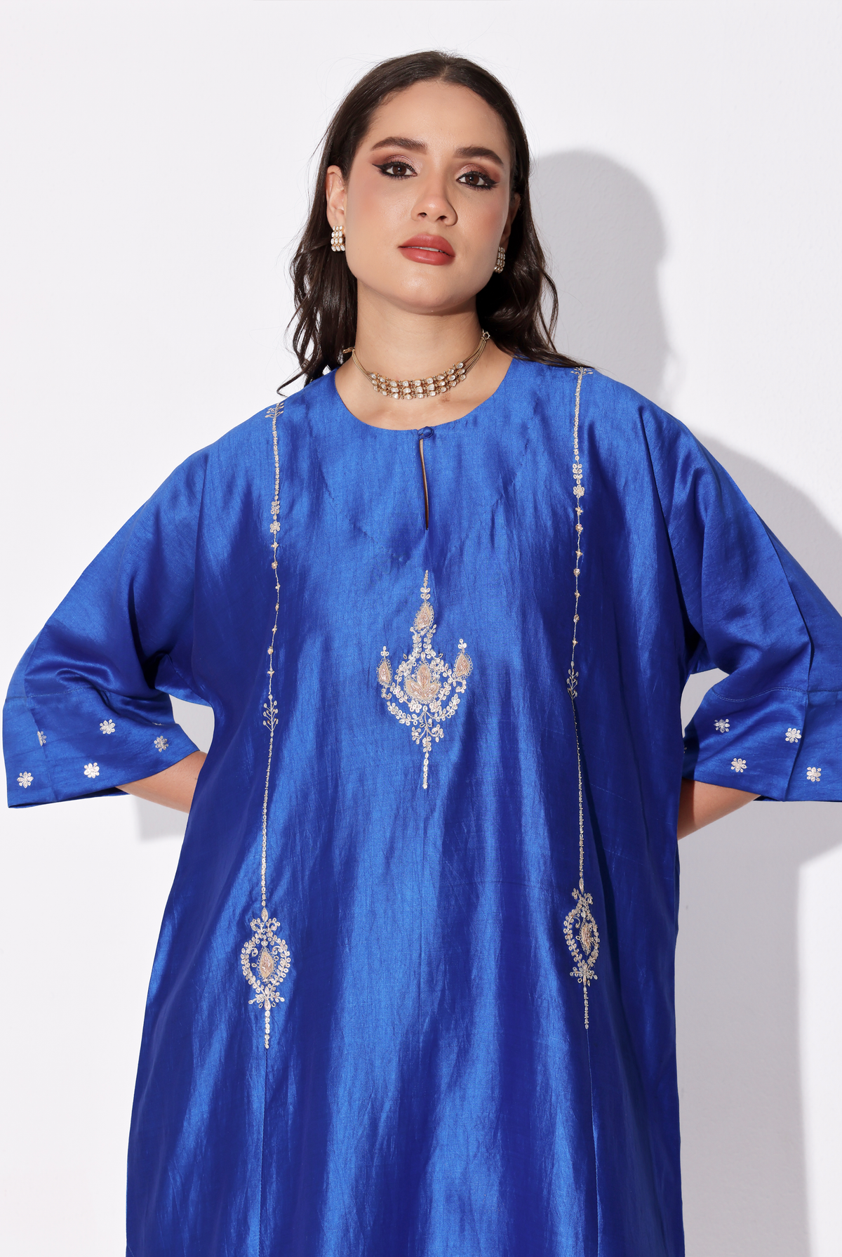 Indigo Blue Chiniya Silk Antifit Kurta Set