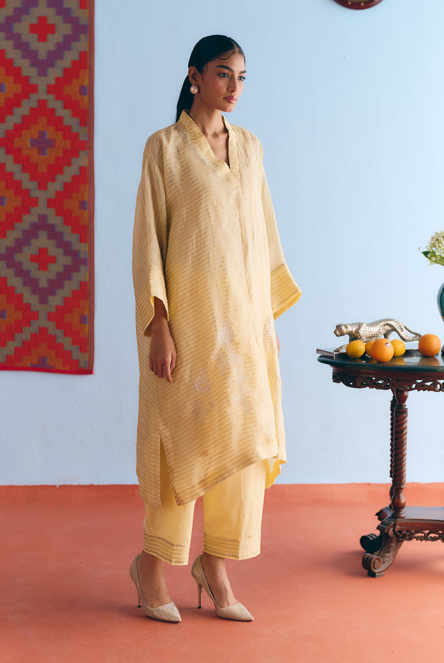 Lime Handwoven Linen & Tissue Antifit Co-ord with Zari Patchwork