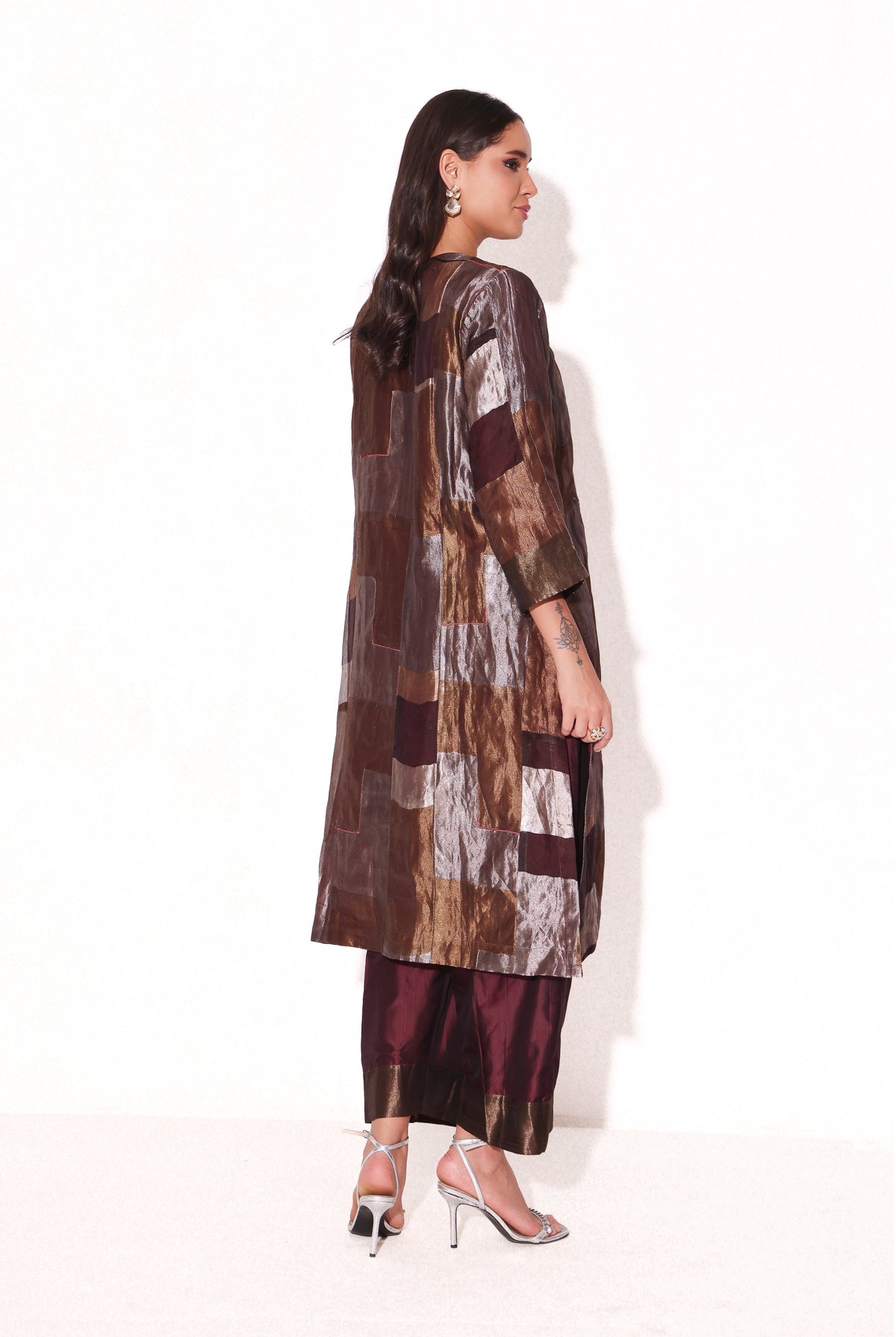 Pure Silk Tissue Patchwork Kurta Set