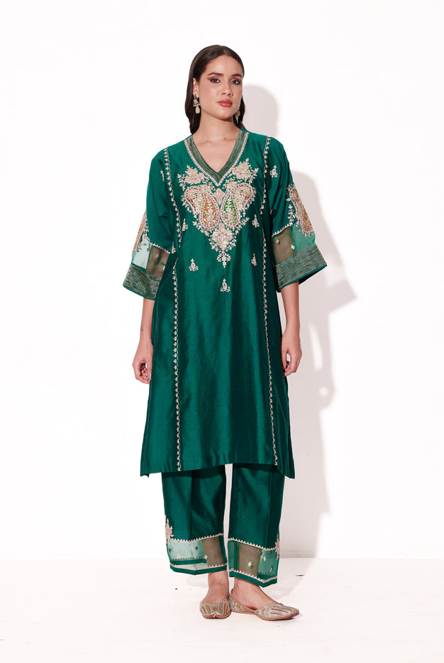 Emerald Silk Chanderi Kurta Set with Dupatta
