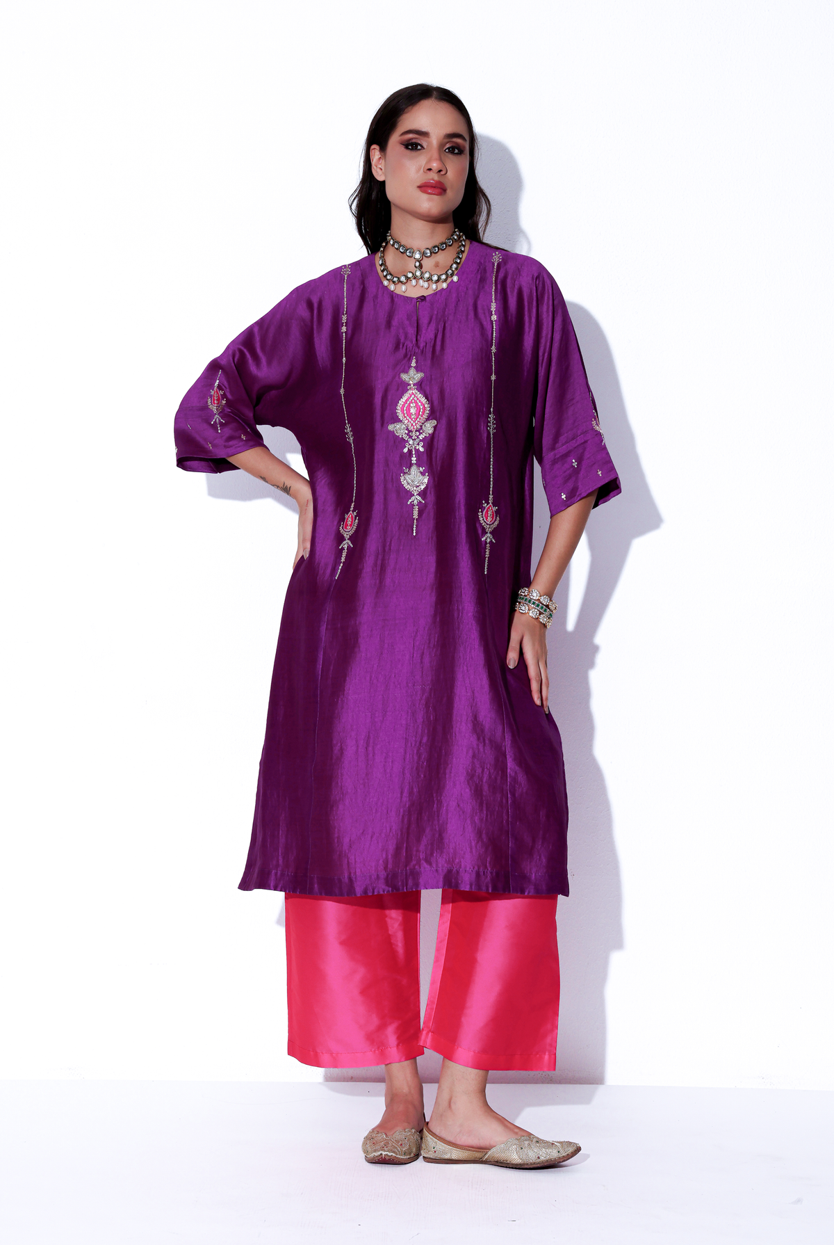 Violet & Fuchsia Chiniya Silk Antifit Kurta Set