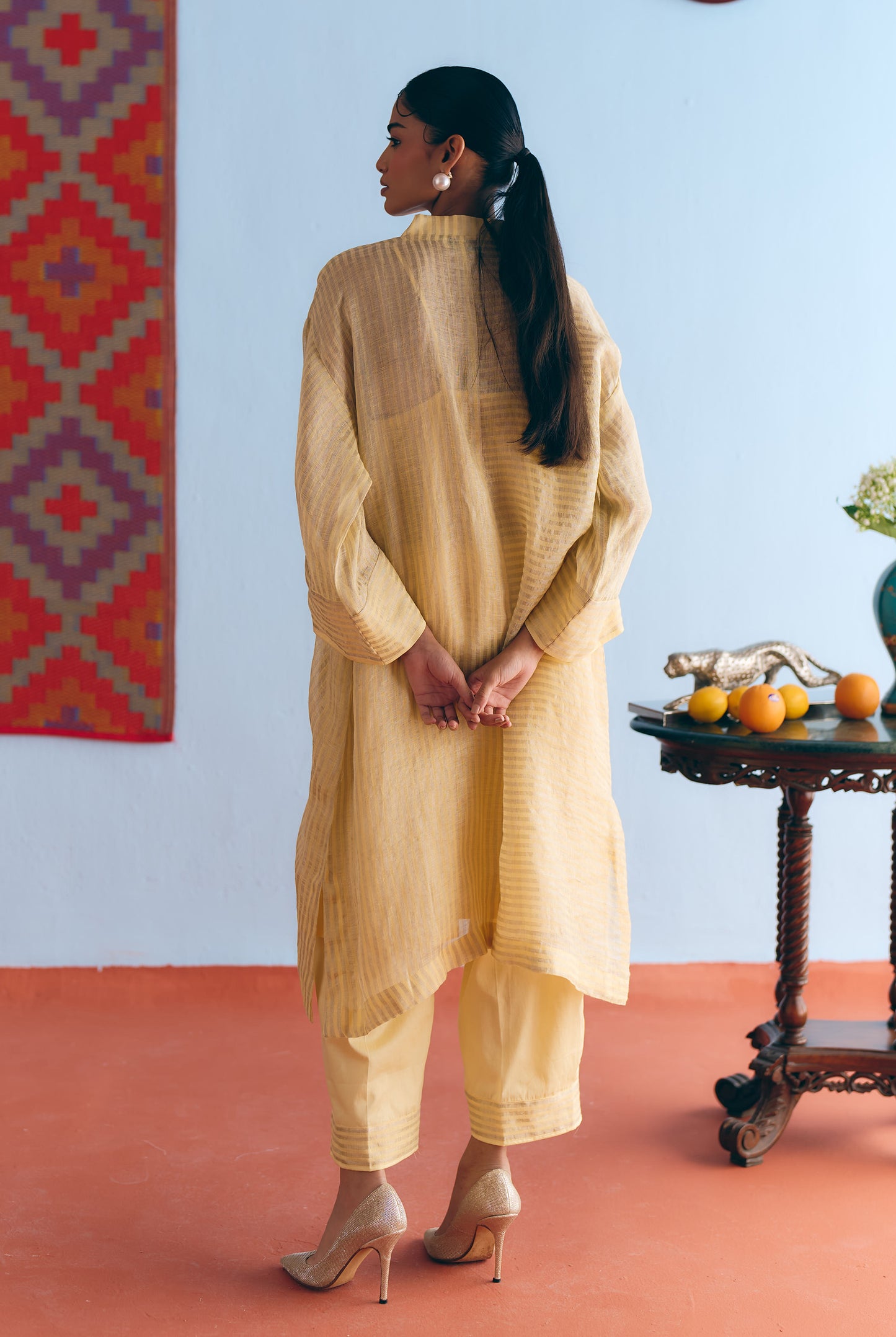 Lime Handwoven Linen & Tissue Antifit Co-ord with Zari Patchwork