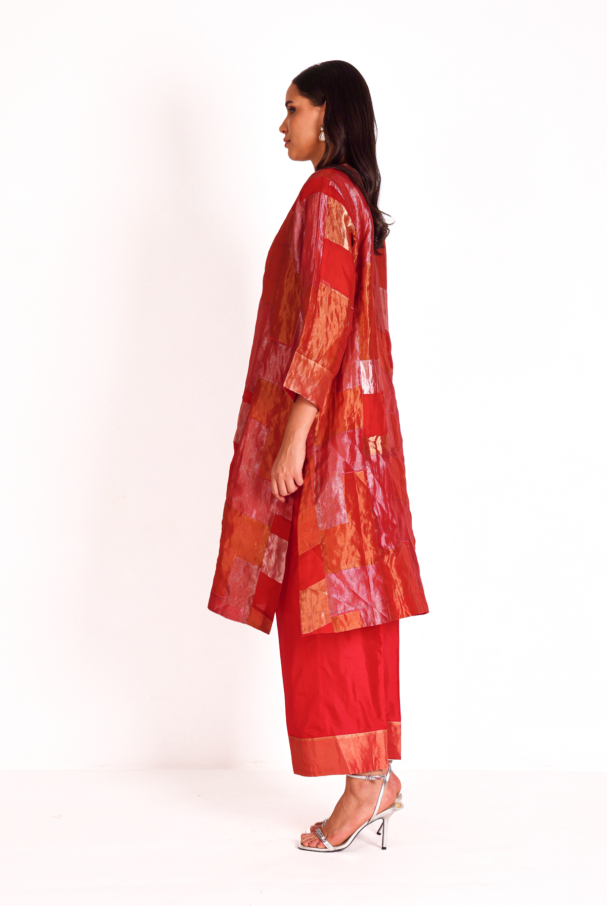 Scarlet Silk Tissue Patchwork Kurta Set