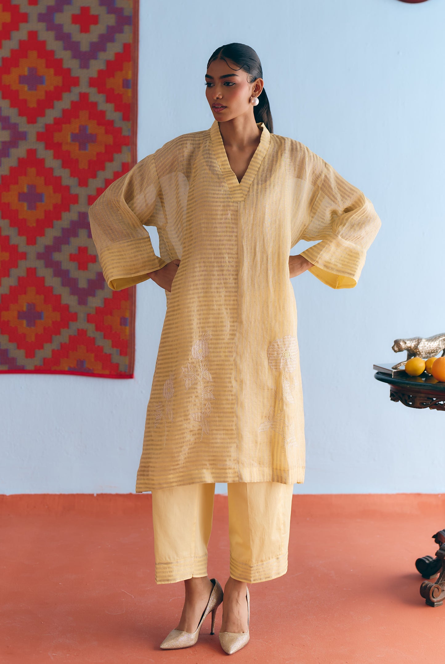 Lime Handwoven Linen & Tissue Antifit Co-ord with Zari Patchwork