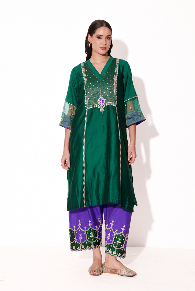 Emerald 80gms Silk Chanderi Kurta Set