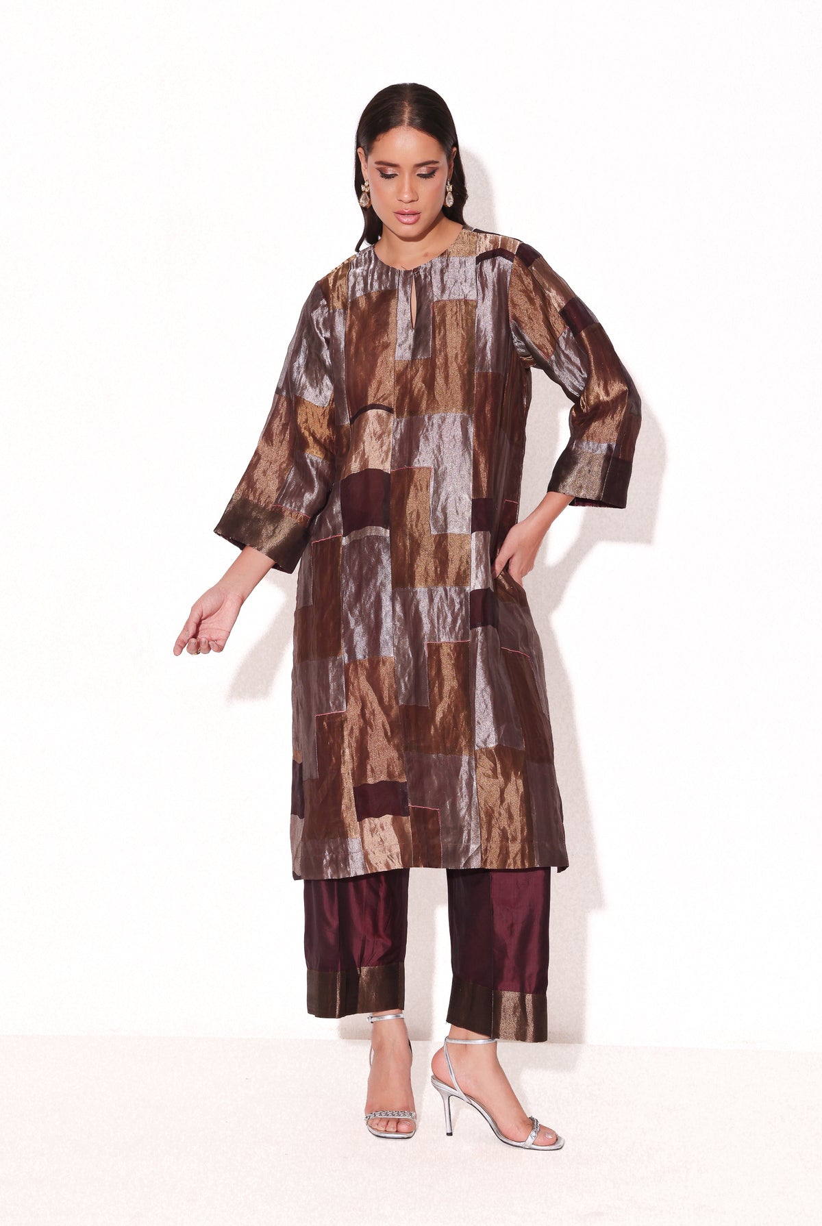 Pure Silk Tissue Patchwork Kurta Set