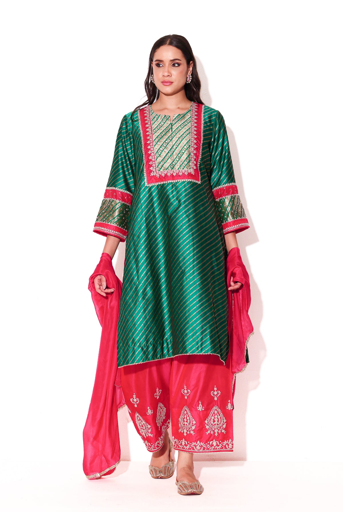 Emerald & Magenta Banarasi Silk Kurta Set