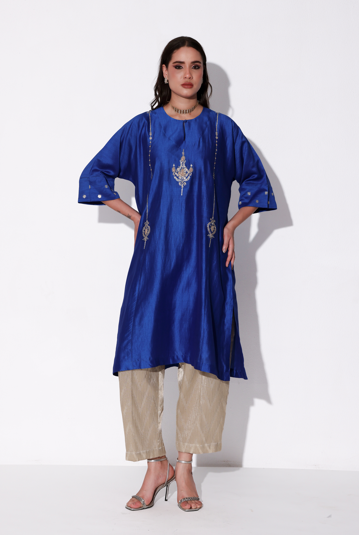Indigo Blue Chiniya Silk Antifit Kurta Set