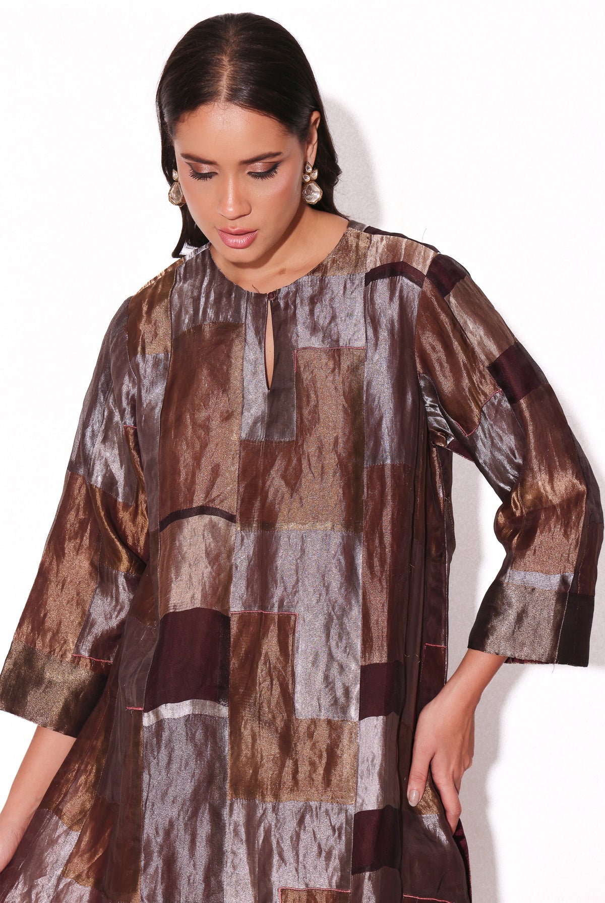 Pure Silk Tissue Patchwork Kurta Set