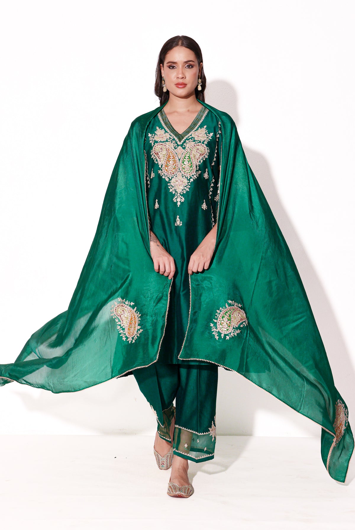 Emerald Silk Chanderi Kurta Set with Dupatta