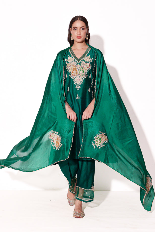 Emerald Silk Chanderi Kurta Set with Dupatta