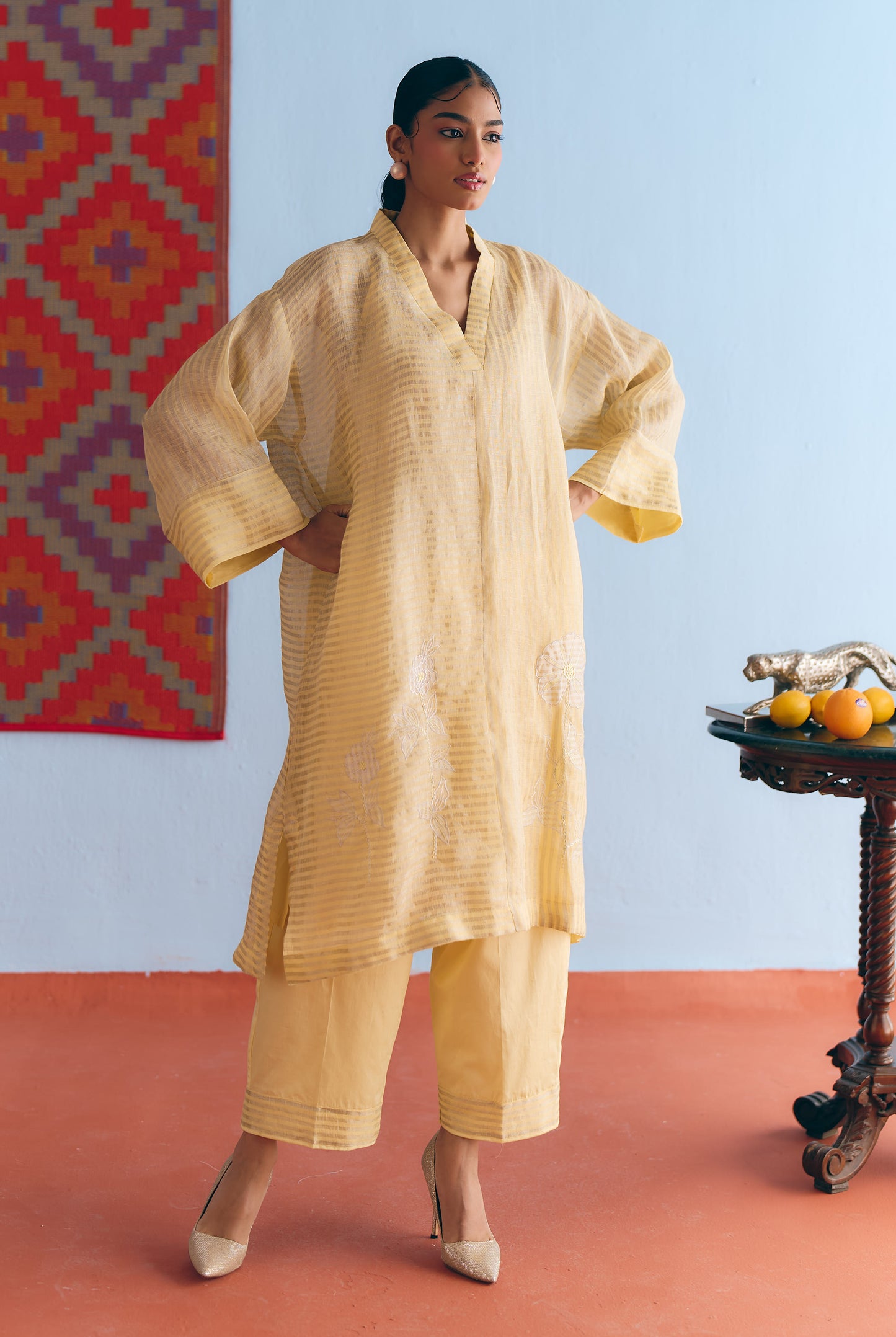 Lime Handwoven Linen & Tissue Antifit Co-ord with Zari Patchwork