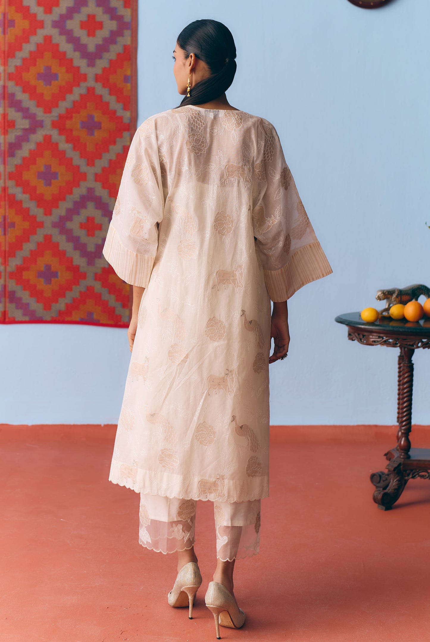 White Chanderi Antifit Co-ord with Dull Gold Tissue Appliqué