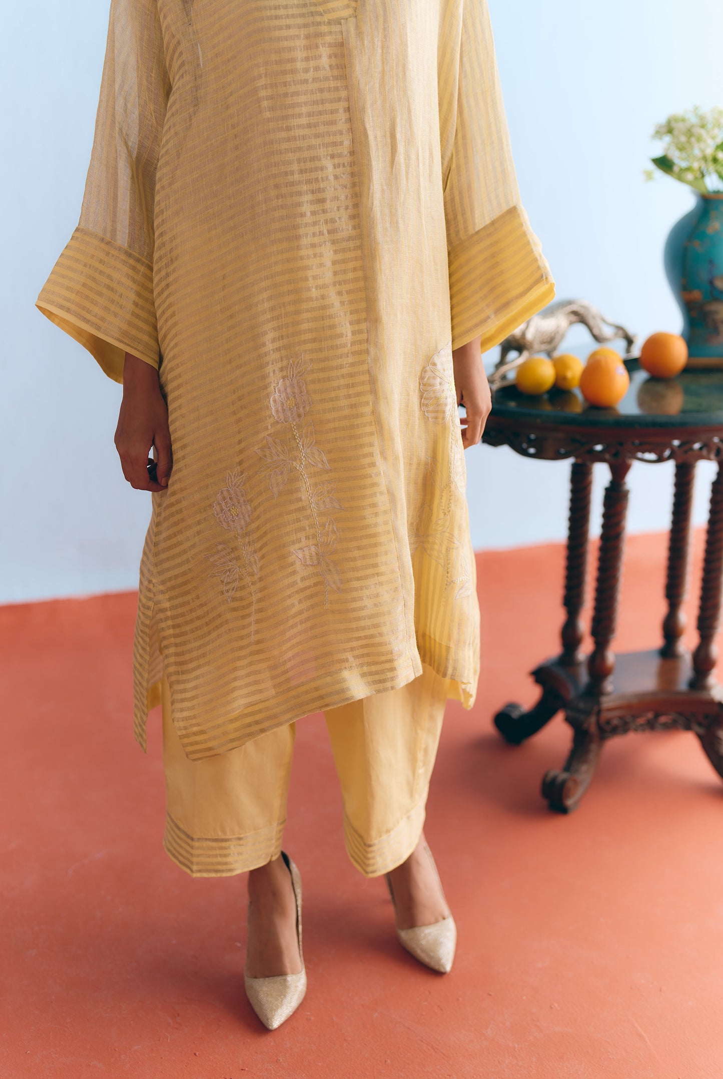 Lime Handwoven Linen & Tissue Antifit Co-ord with Zari Patchwork