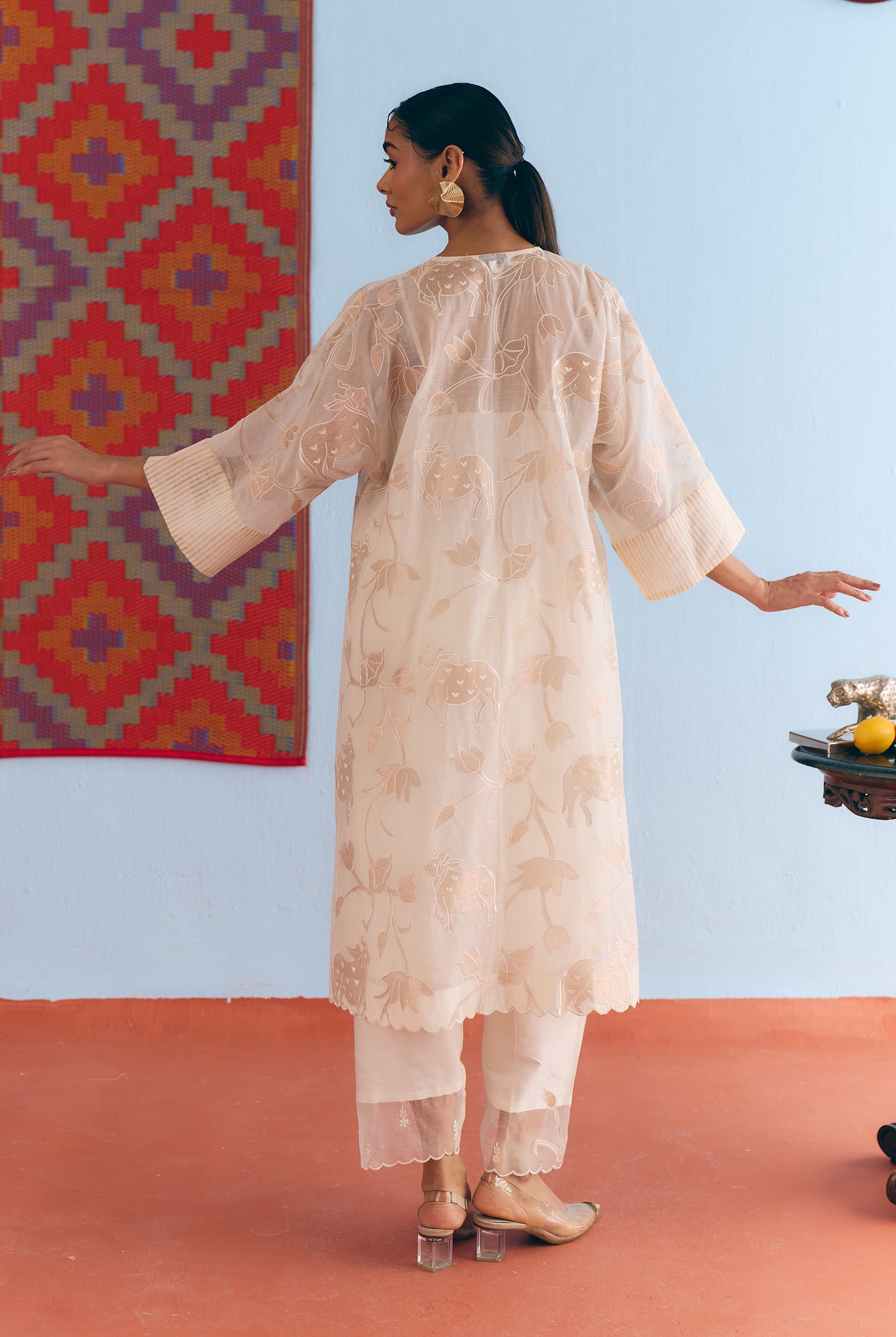 White Chanderi Antifit Co-ord with Dull Gold Tissue Appliqué