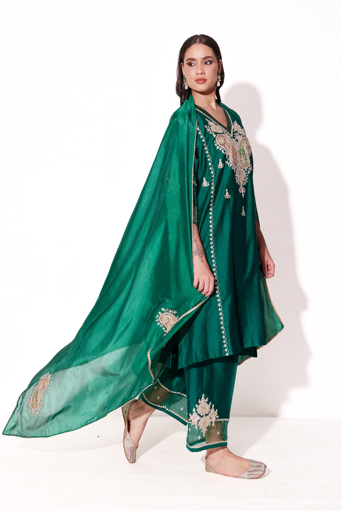 Emerald Silk Chanderi Kurta Set with Dupatta