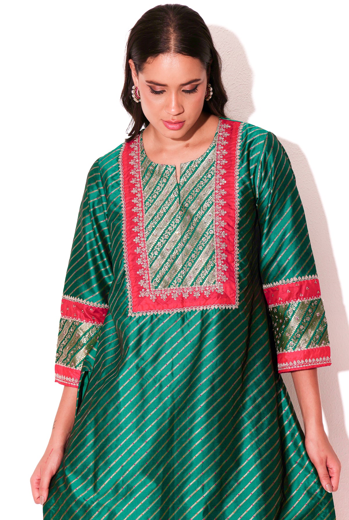 Emerald & Magenta Banarasi Silk Kurta Set