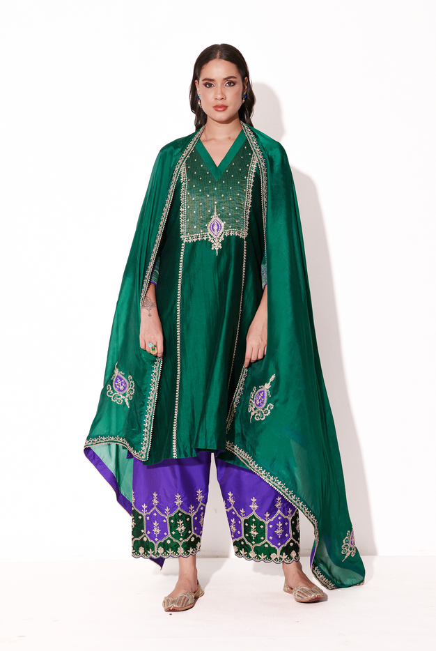 Emerald 80gms Silk Chanderi Kurta Set