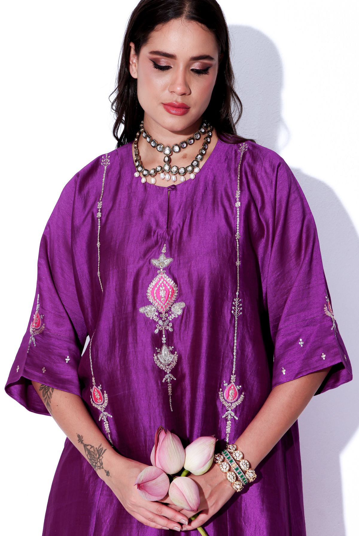 Violet & Fuchsia Chiniya Silk Antifit Kurta Set