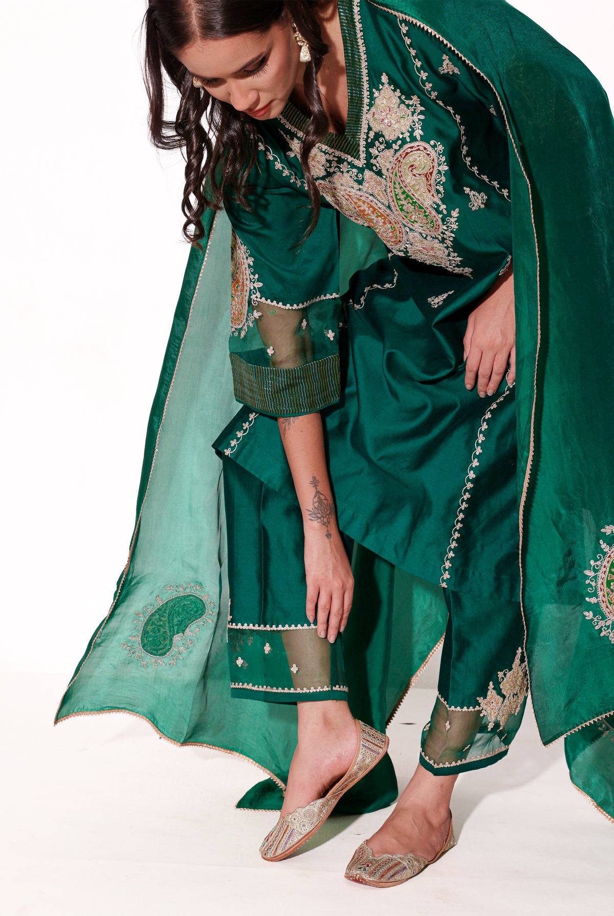 Emerald Silk Chanderi Kurta Set with Dupatta