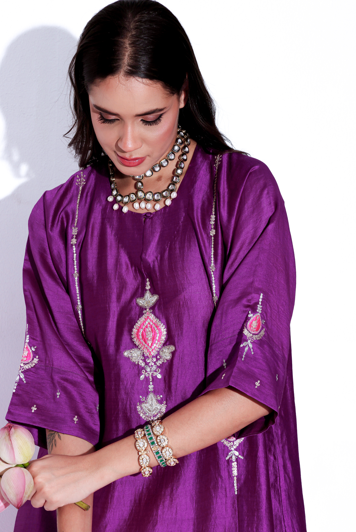 Violet & Fuchsia Chiniya Silk Antifit Kurta Set