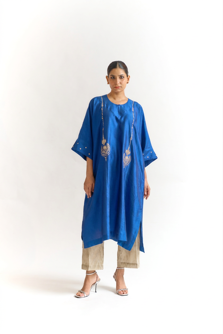 Violet Chinya Silk Antifit Kurta Set with Dabka & Dori Embroidery