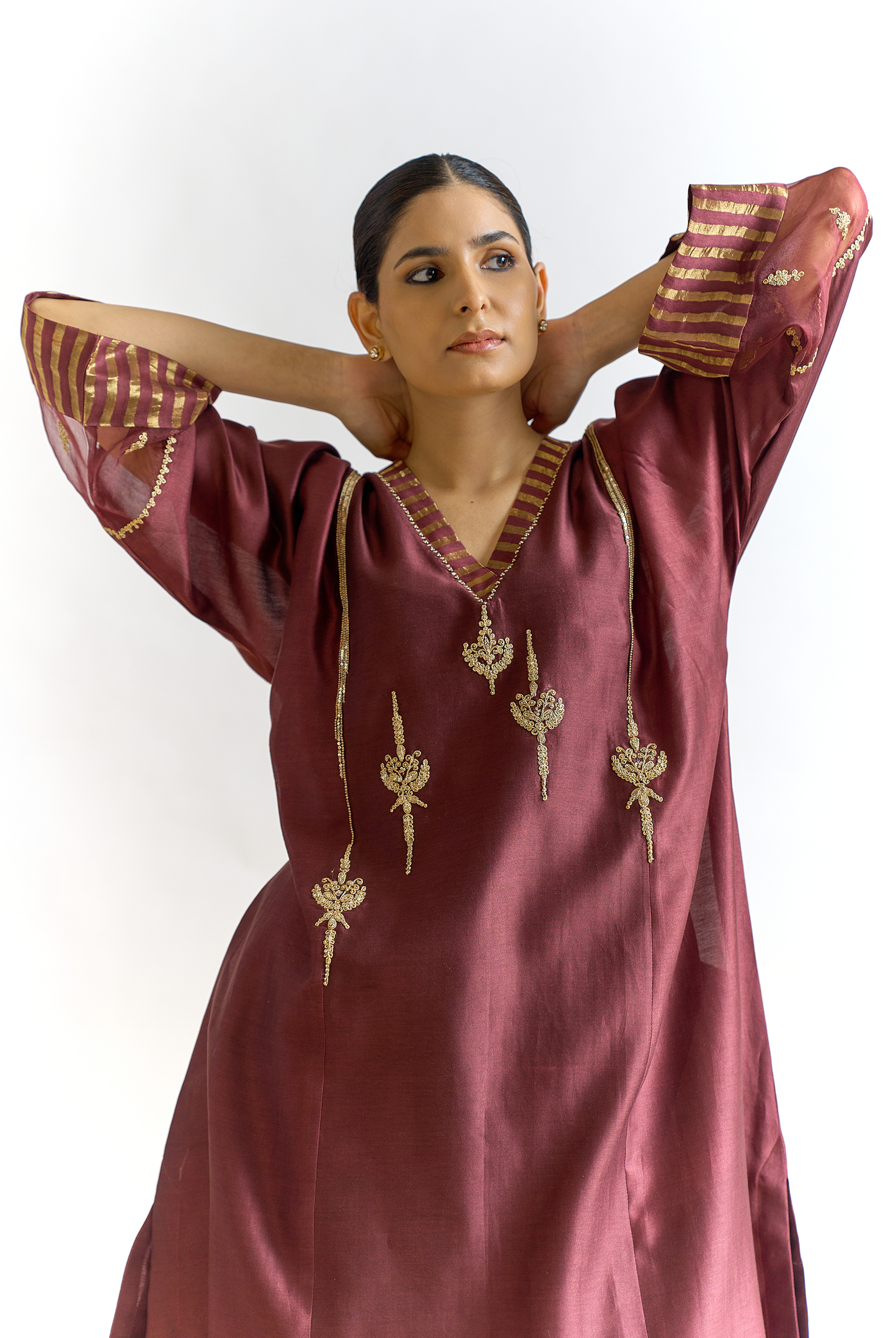 Cocoa Silk Chanderi Antifit Kurta Set with Dabka & Dori Embroidery
