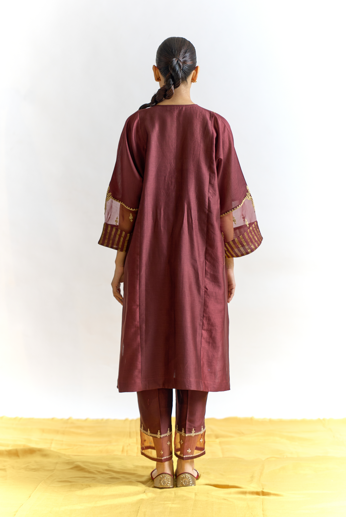 Cocoa Silk Chanderi Antifit Kurta Set with Dabka & Dori Embroidery