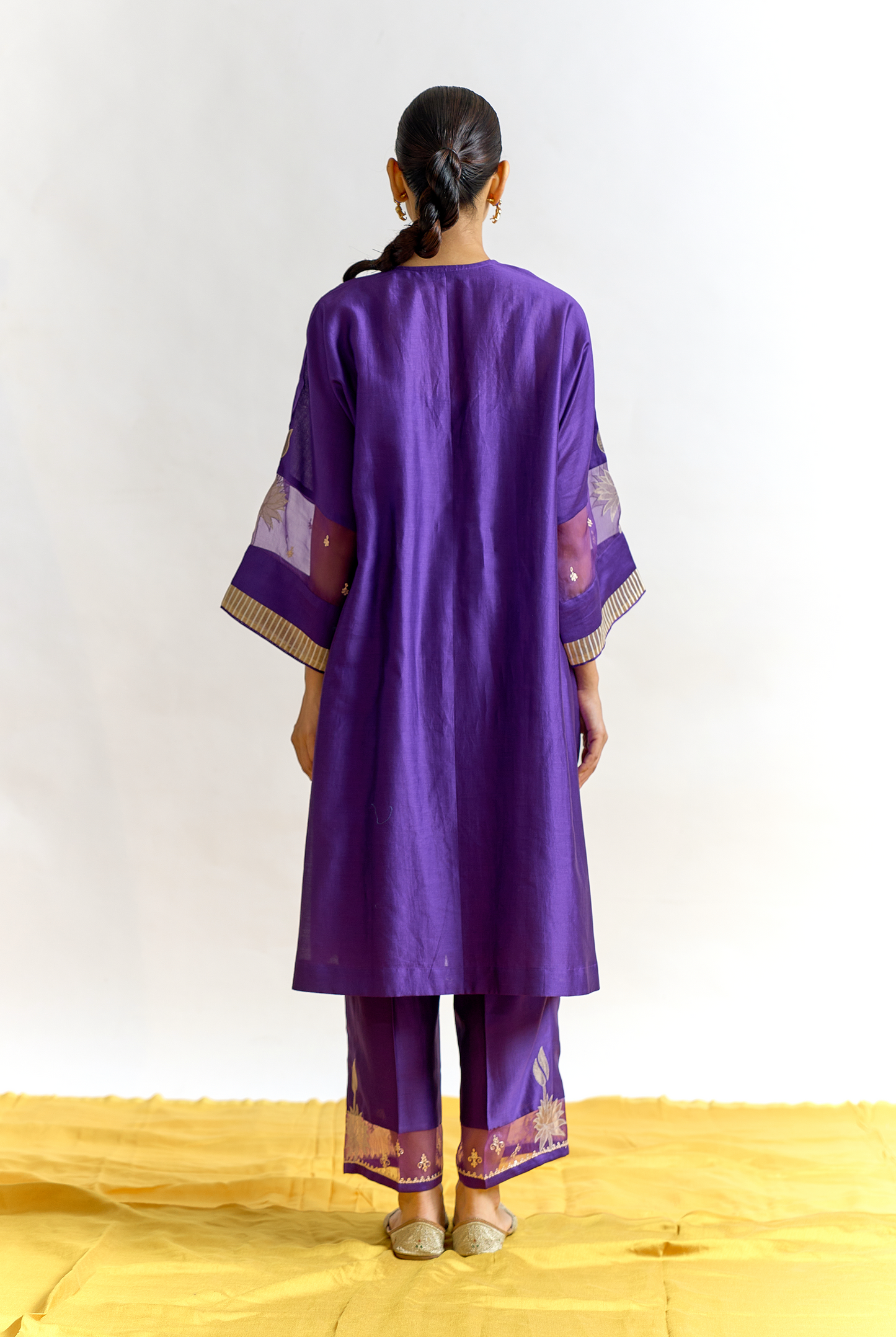Violet Silk Chanderi Antifit Kurta Set with Tissue Appliqué