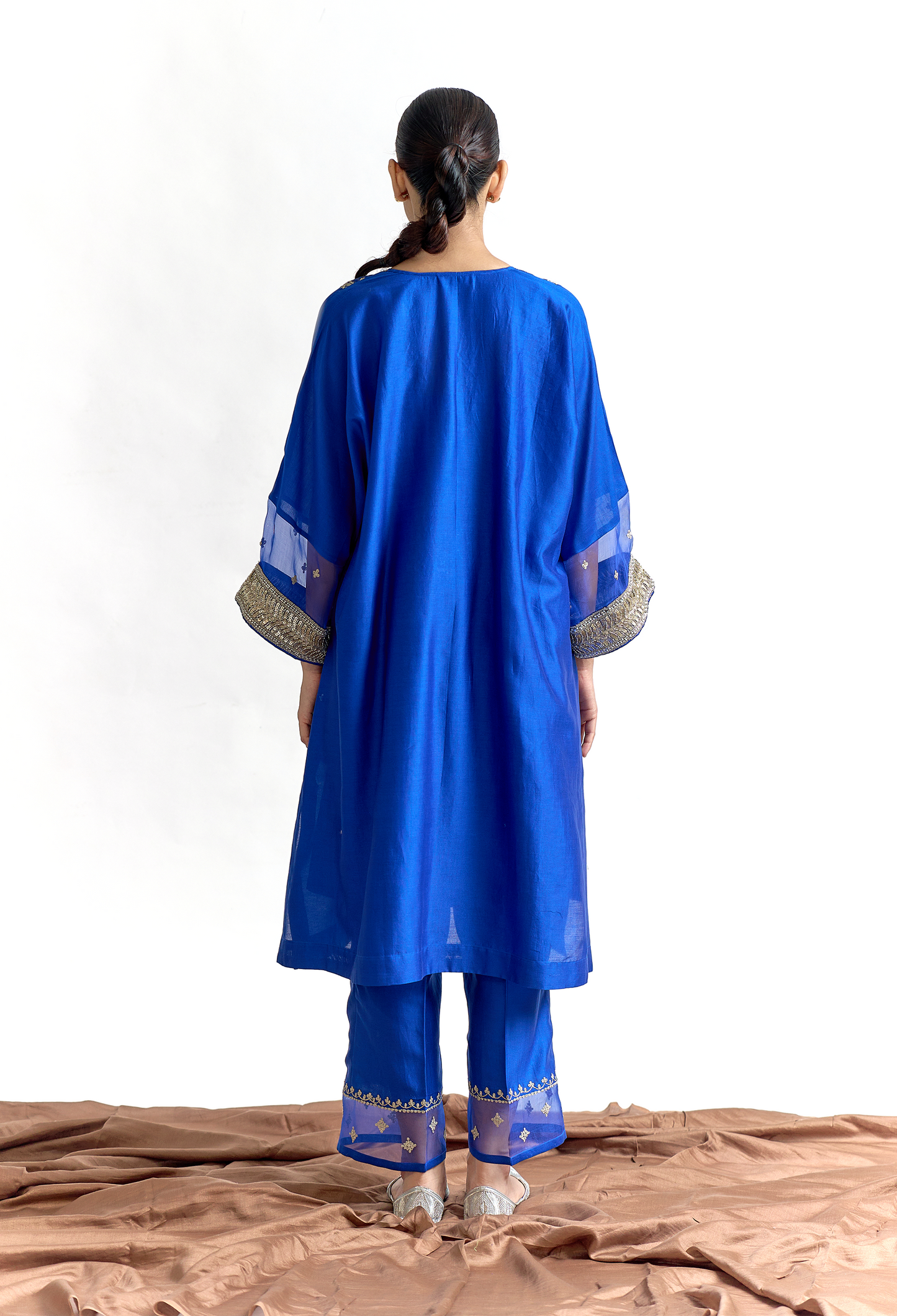 Royal Blue Silk Chanderi Antifit Kurta Set with Cutdana & Dabka Embroidery