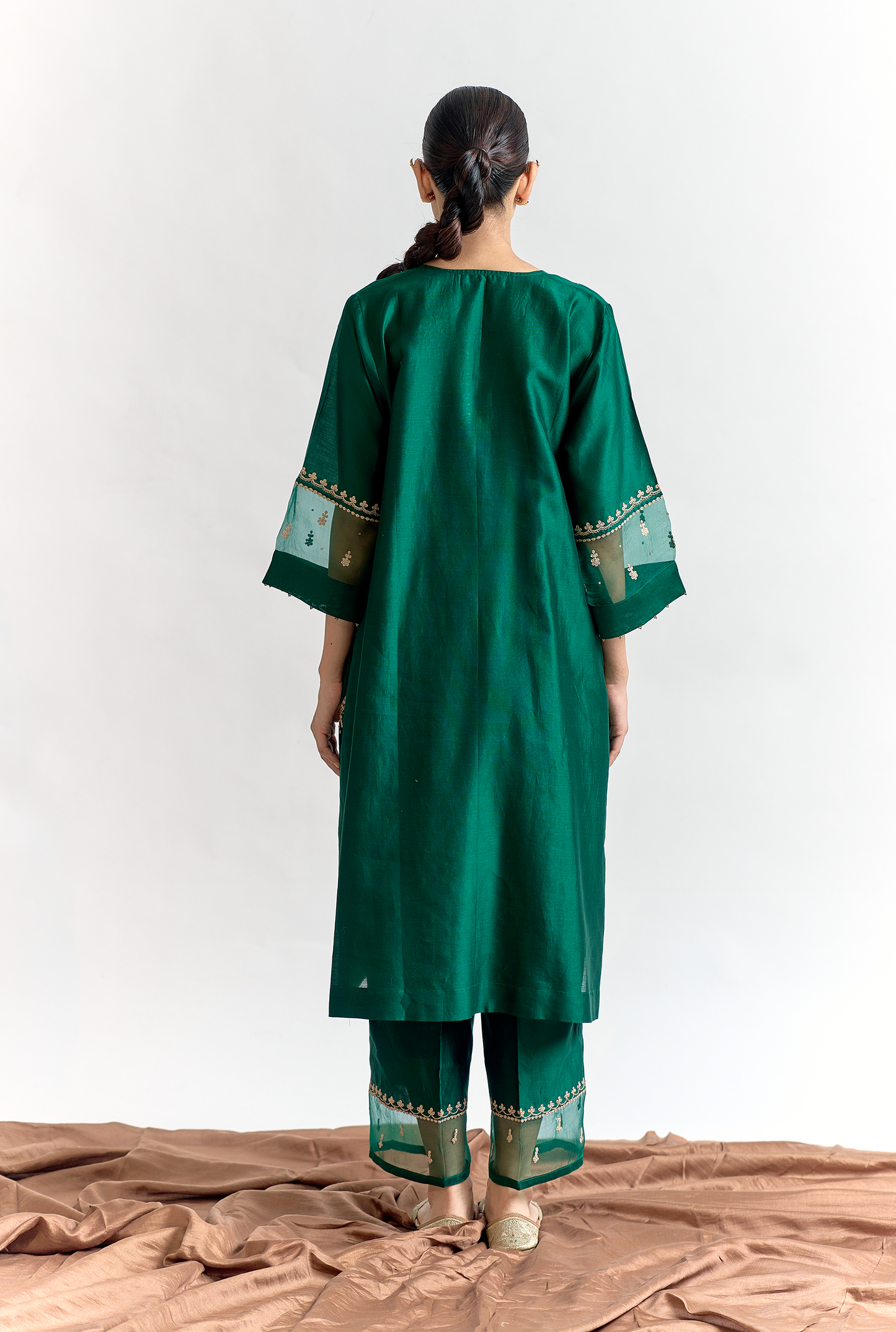Emerald Silk Chanderi Antifit Kurta Set with Dori & Sitara Embroidery