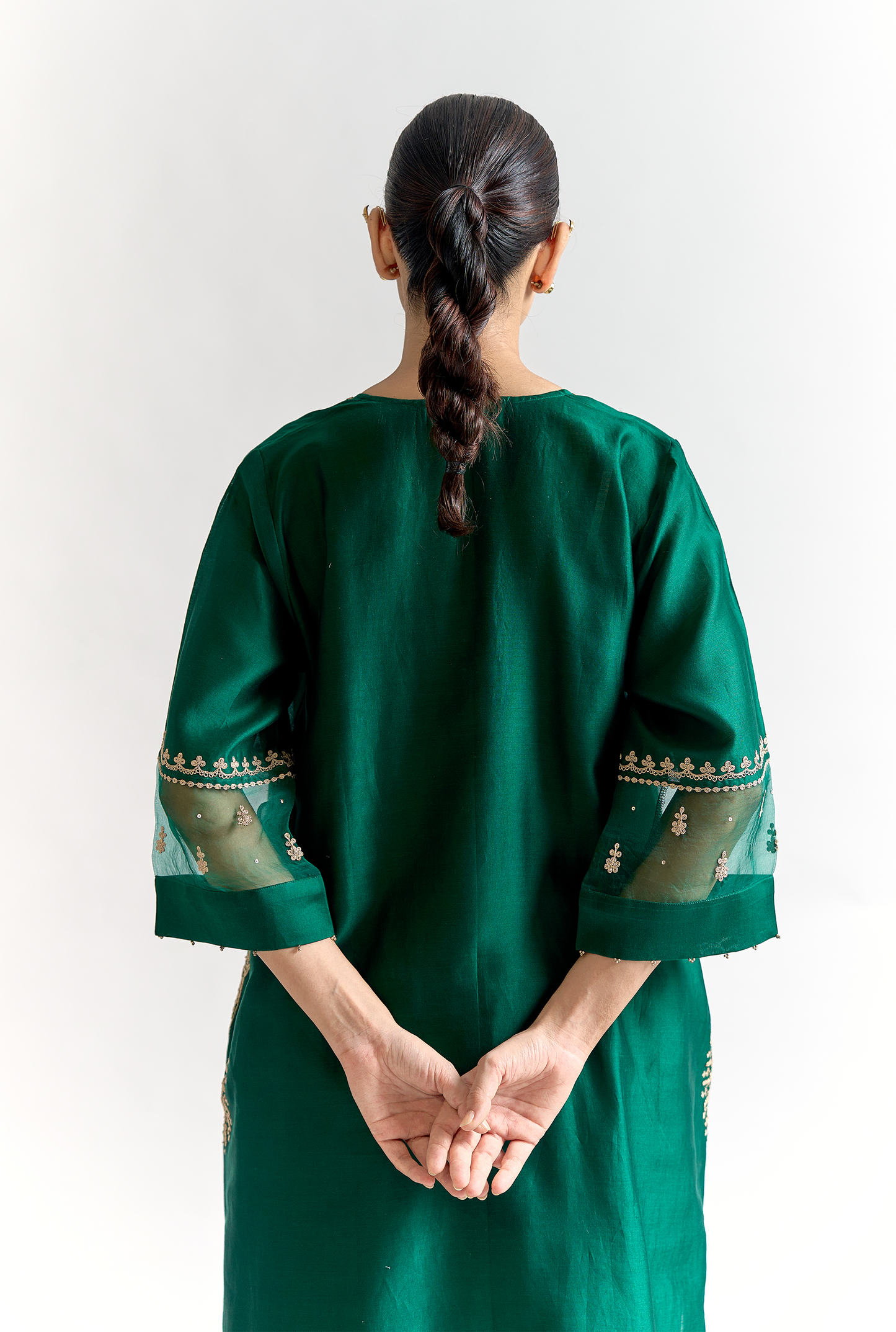 Emerald Silk Chanderi Antifit Kurta Set with Dori & Sitara Embroidery