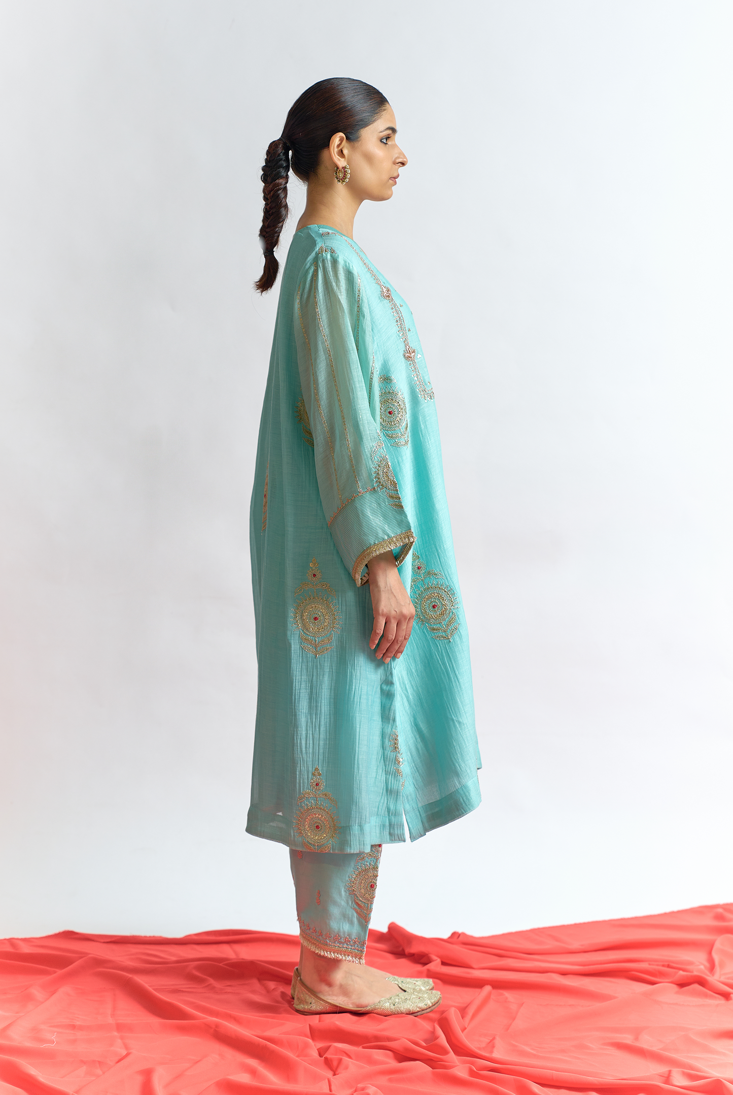 Sky Blue Mul Chanderi Kurta Set with Dori & Dabka Embroidery