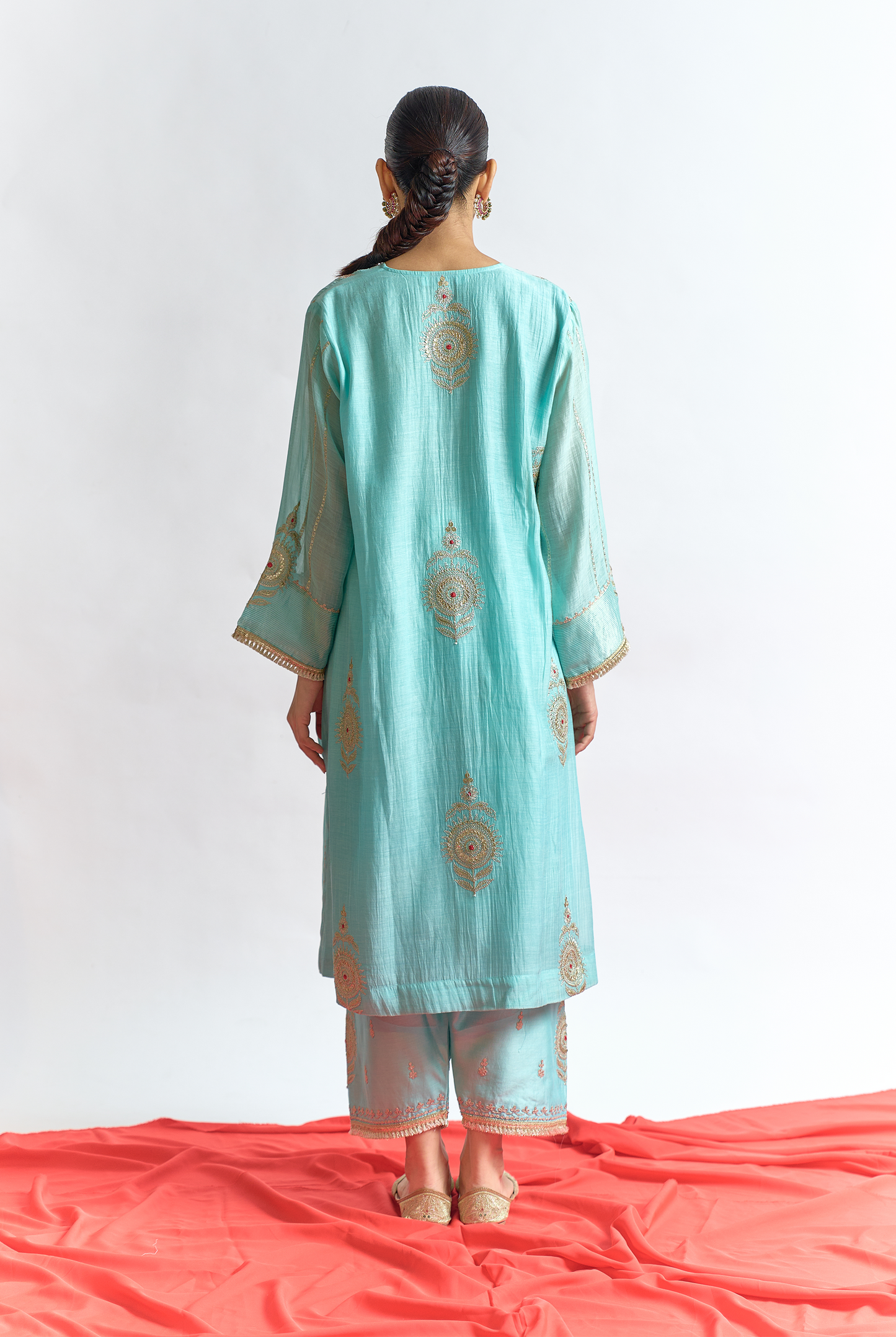Sky Blue Mul Chanderi Kurta Set with Dori & Dabka Embroidery