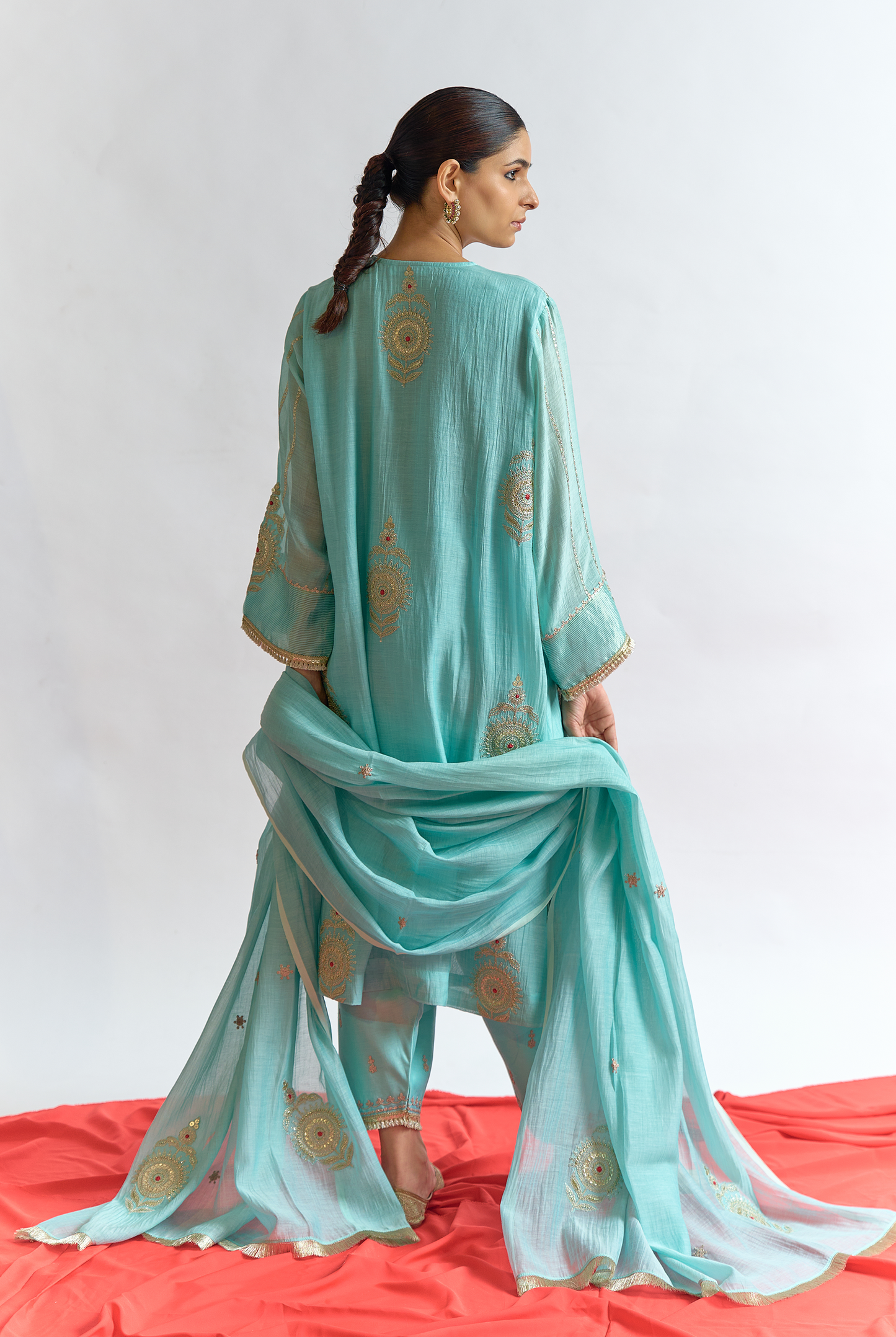 Sky Blue Mul Chanderi Kurta Set with Dori & Dabka Embroidery