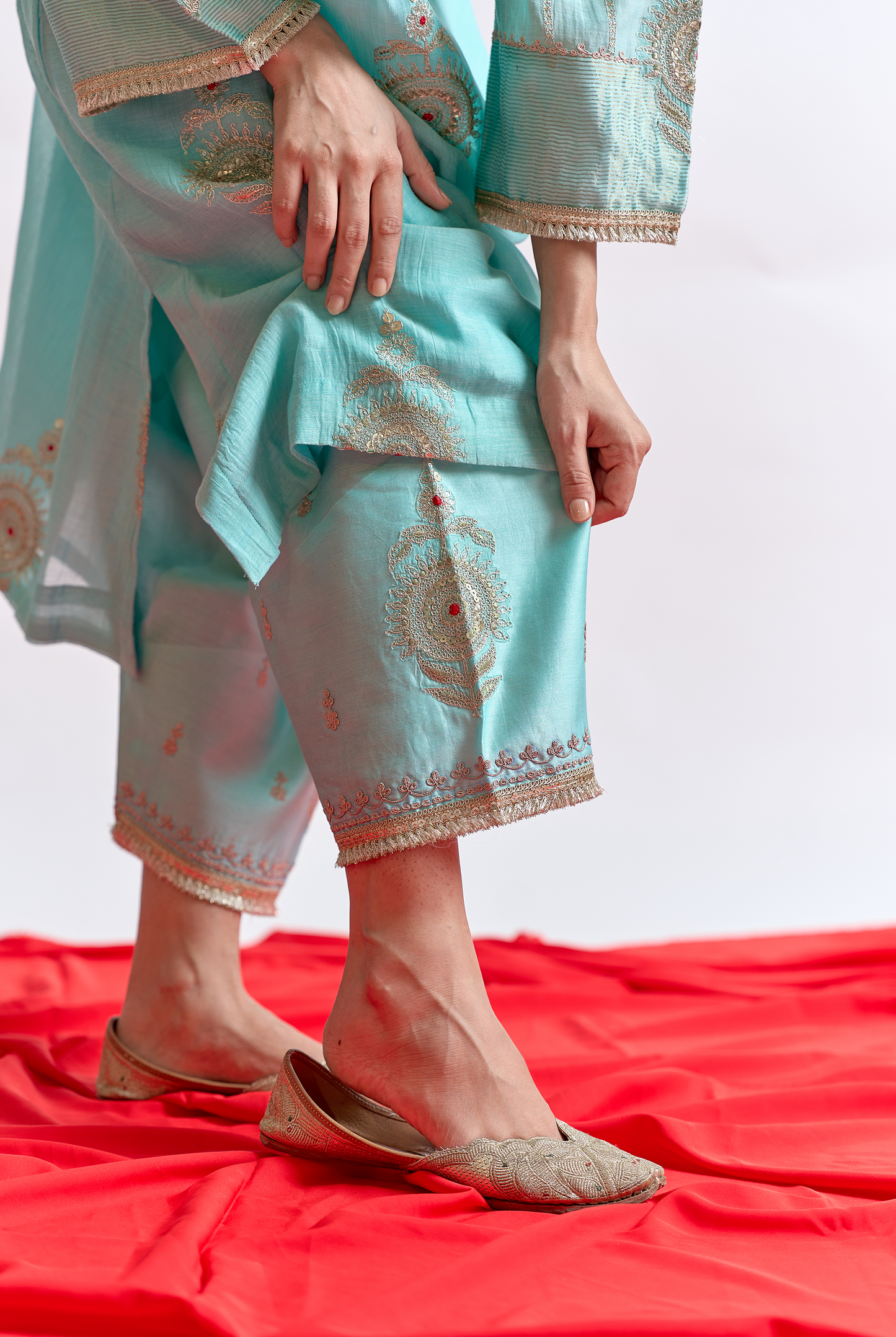 Sky Blue Mul Chanderi Kurta Set with Dori & Dabka Embroidery