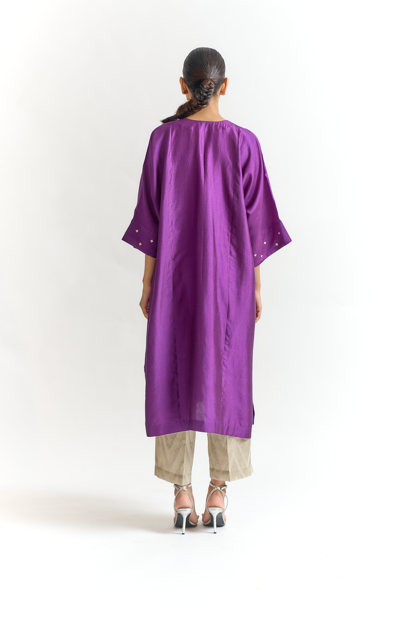 Violet Chinya Silk Antifit Kurta Set with Dabka & Dori Embroidery