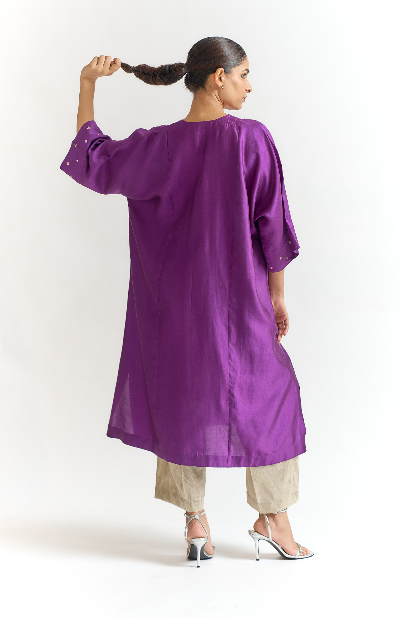 Violet Chinya Silk Antifit Kurta Set with Dabka & Dori Embroidery